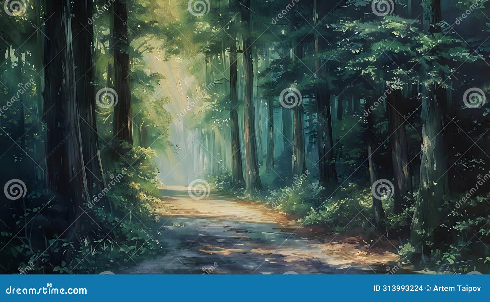 solitary road through the forest./n