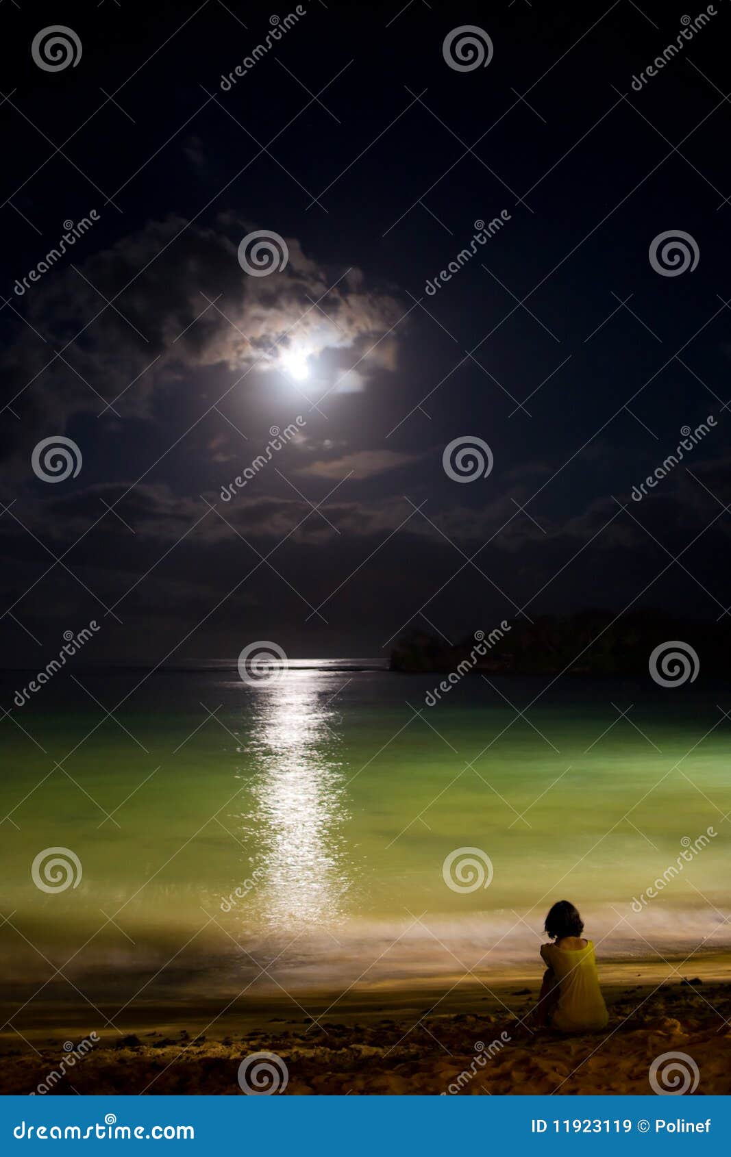 solitude at night ocean with moon