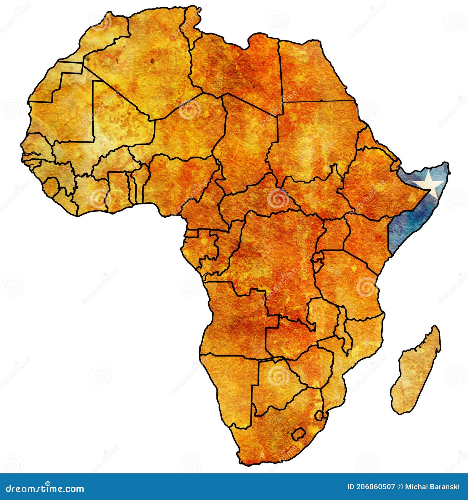 Somalia Actual Map Africa Vintage Political Flags 206060507 