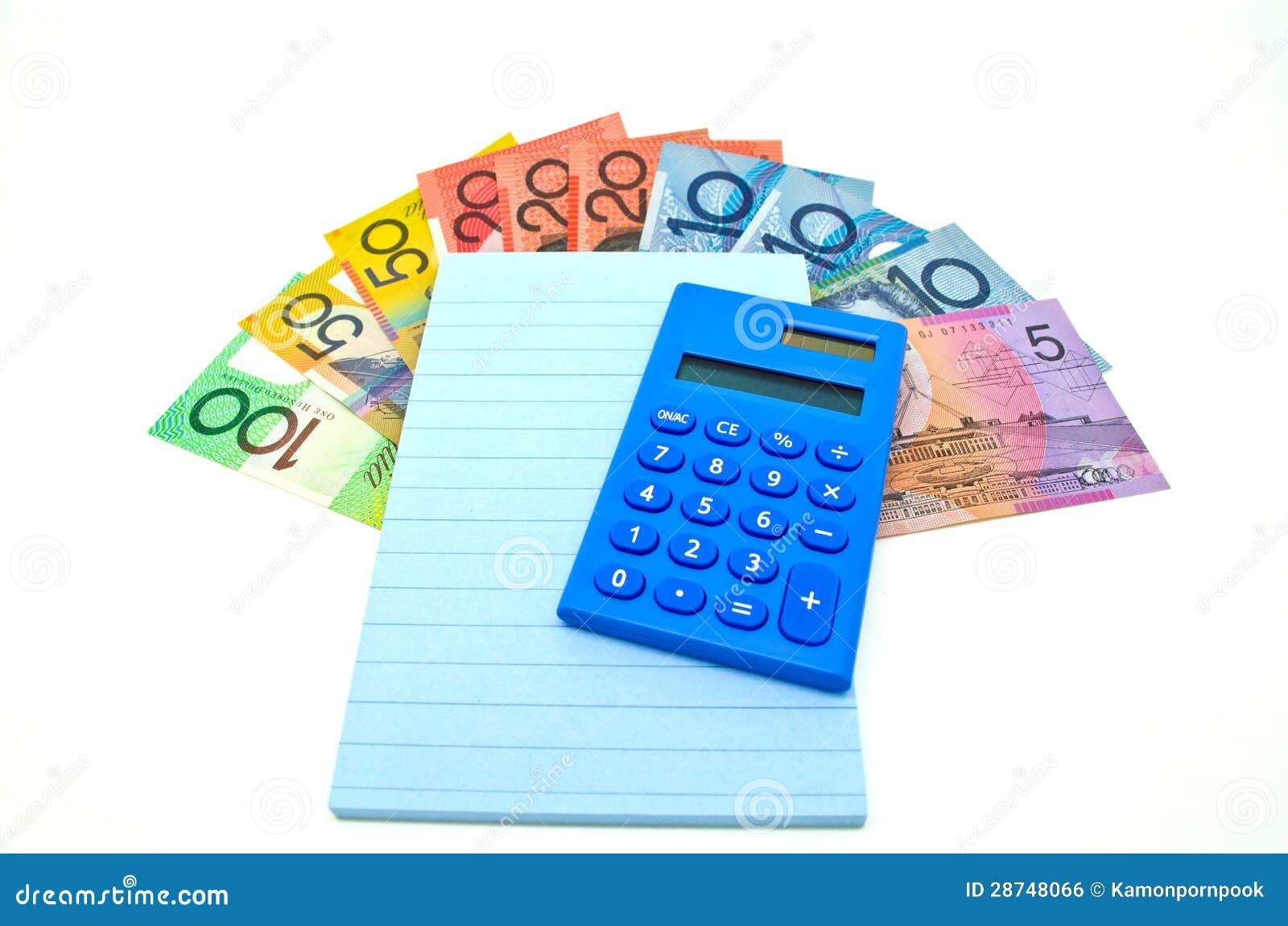 Some Australian Money with Notepad and Calculator Stock Photo Image