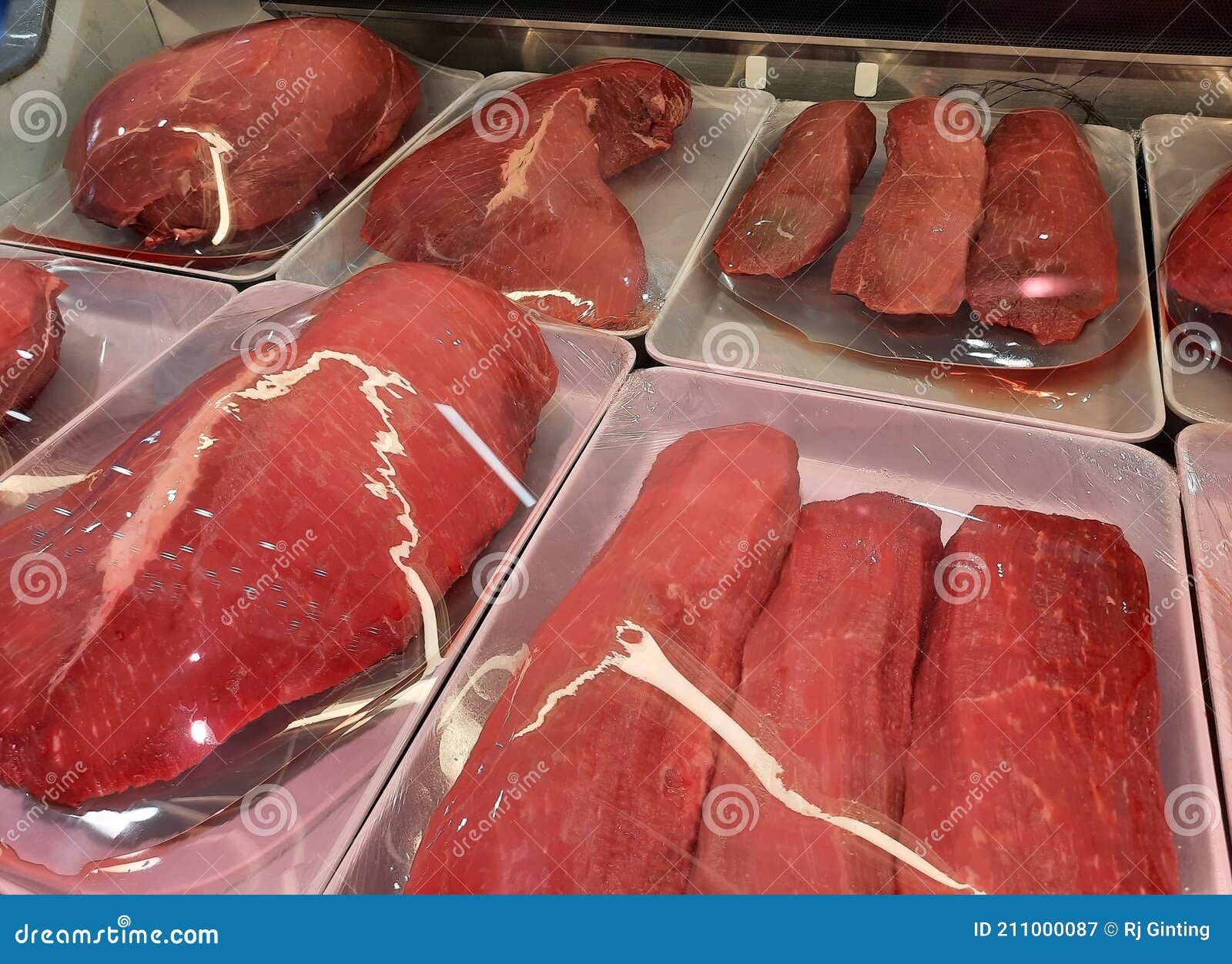 Some Cow Beef on a Market Stall Ready for Sale. Stock Image Image of