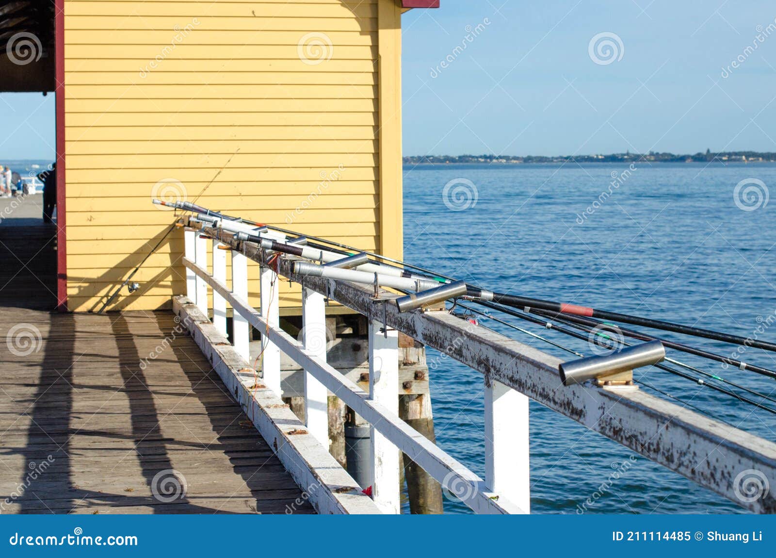 Some Fishing Rod Holders Mounted on Railing Fence at Queenscliff Pier.  Stock Image - Image of gear, australian: 211114485