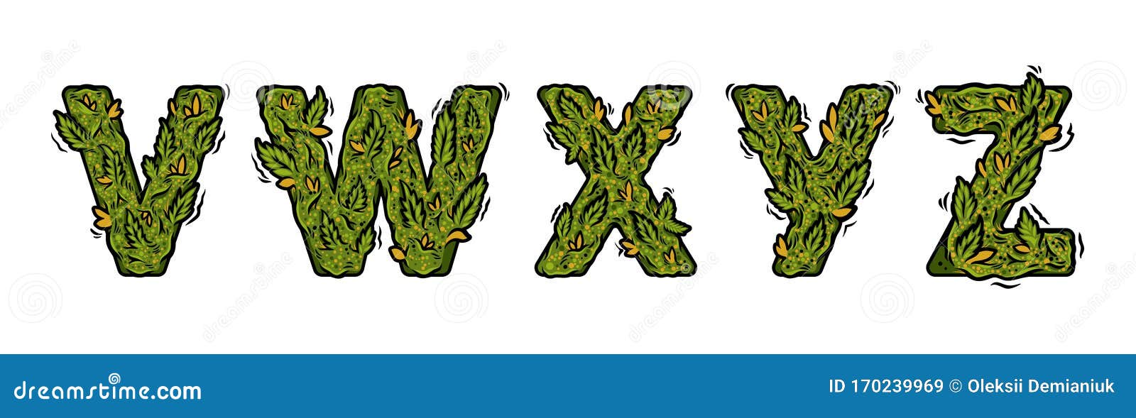 Some Part of Decorative Green Marijuana Letters Stock Vector