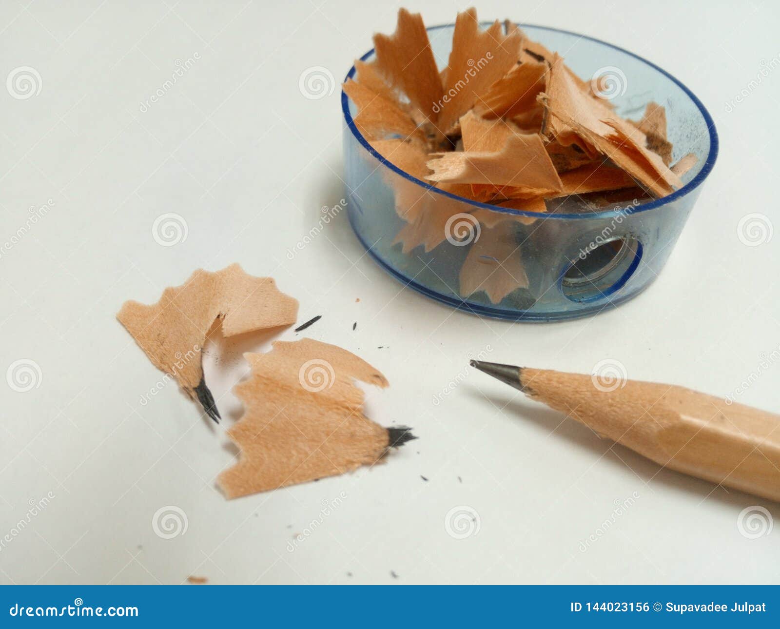 Some Pencil Shavings in a Pencil Sharpener and Some Pencil Shavings