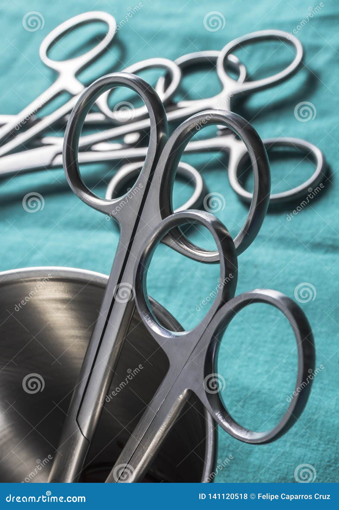 Some Scissors for Surgery on a Tray, Conceptual Image Stock Photo