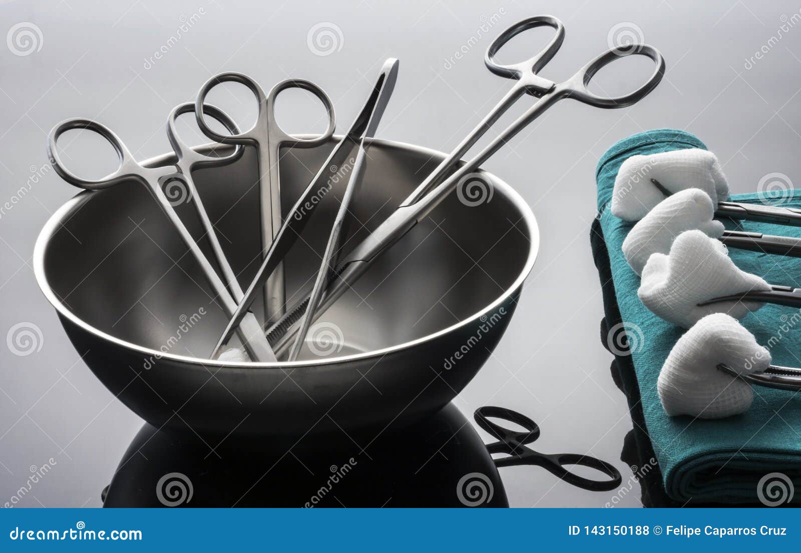 Some Scissors for Surgery on a Tray, Conceptual Image Stock Photo