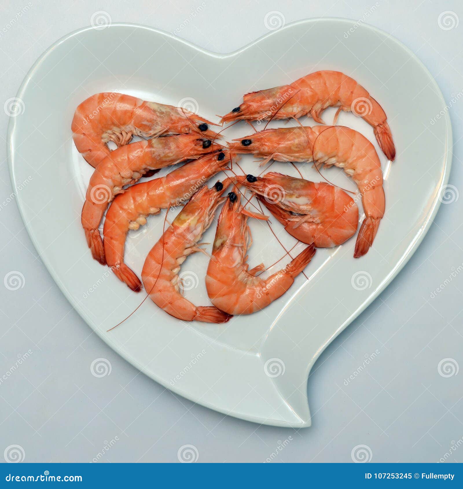 Shrimp or Pink Prawn in Heart Shaped Plate Stock Image Image of food