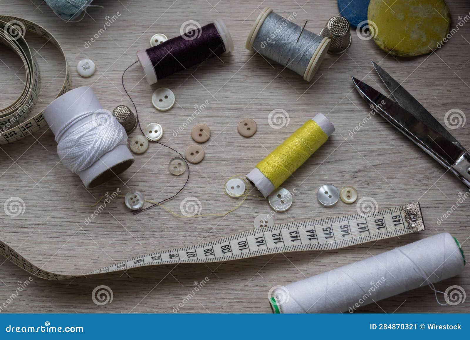 Some of the Tools Needed To Sew on a Table. Stock Illustration