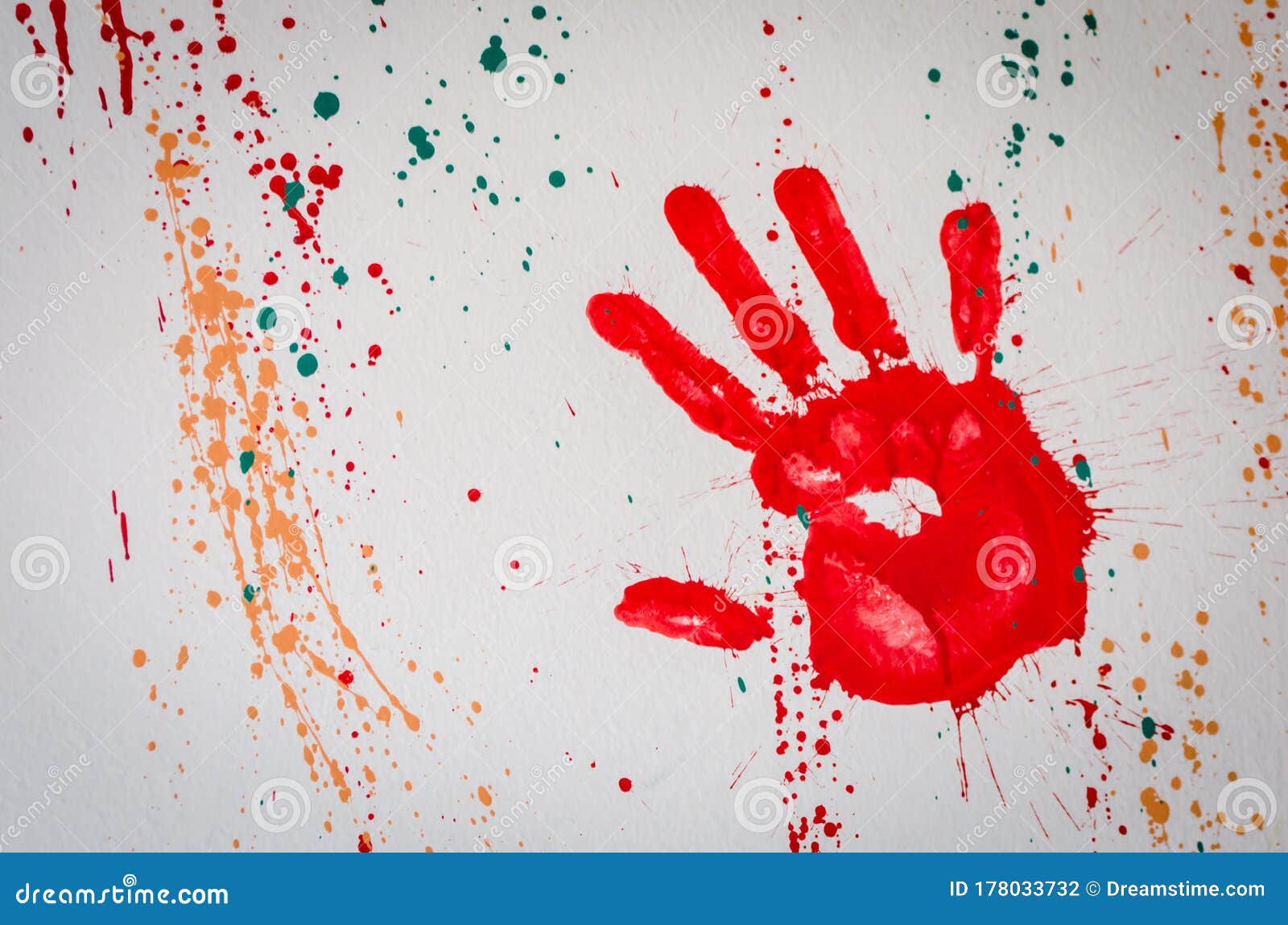The Print Of A Red Right Hand Stock Photo - Image of murder, paint