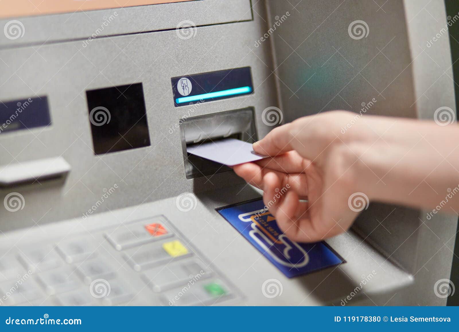 Someone Takes Off Money From Outdoor Bank Terminal Inserts Plastic Credit Card In Atm Machine Going To Withdraw Money And Get Sa Stock Photo Image Of Holding Account 119178380