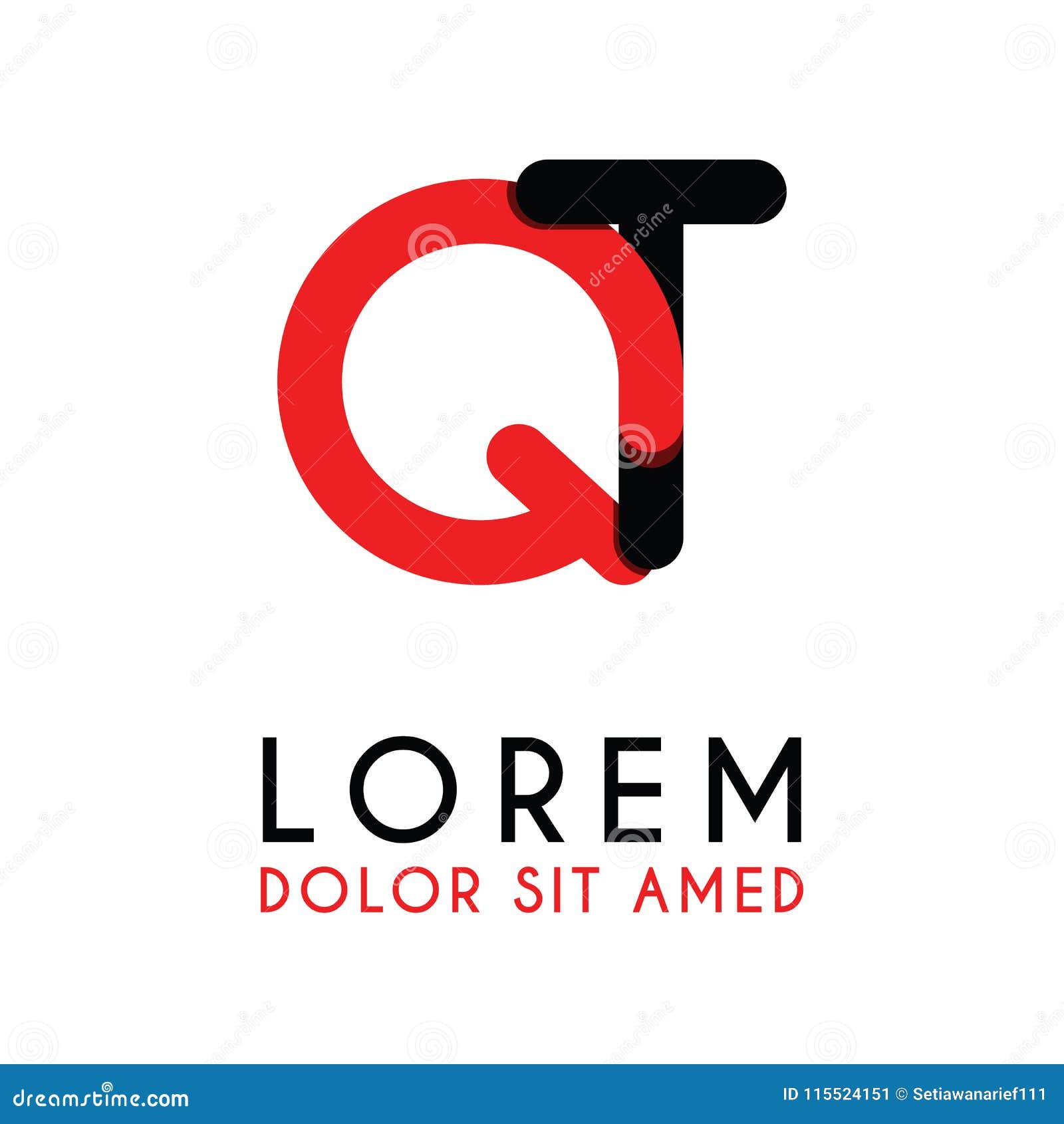 Initial Letter QT with Red Black and Has Rounded Corners Stock Vector