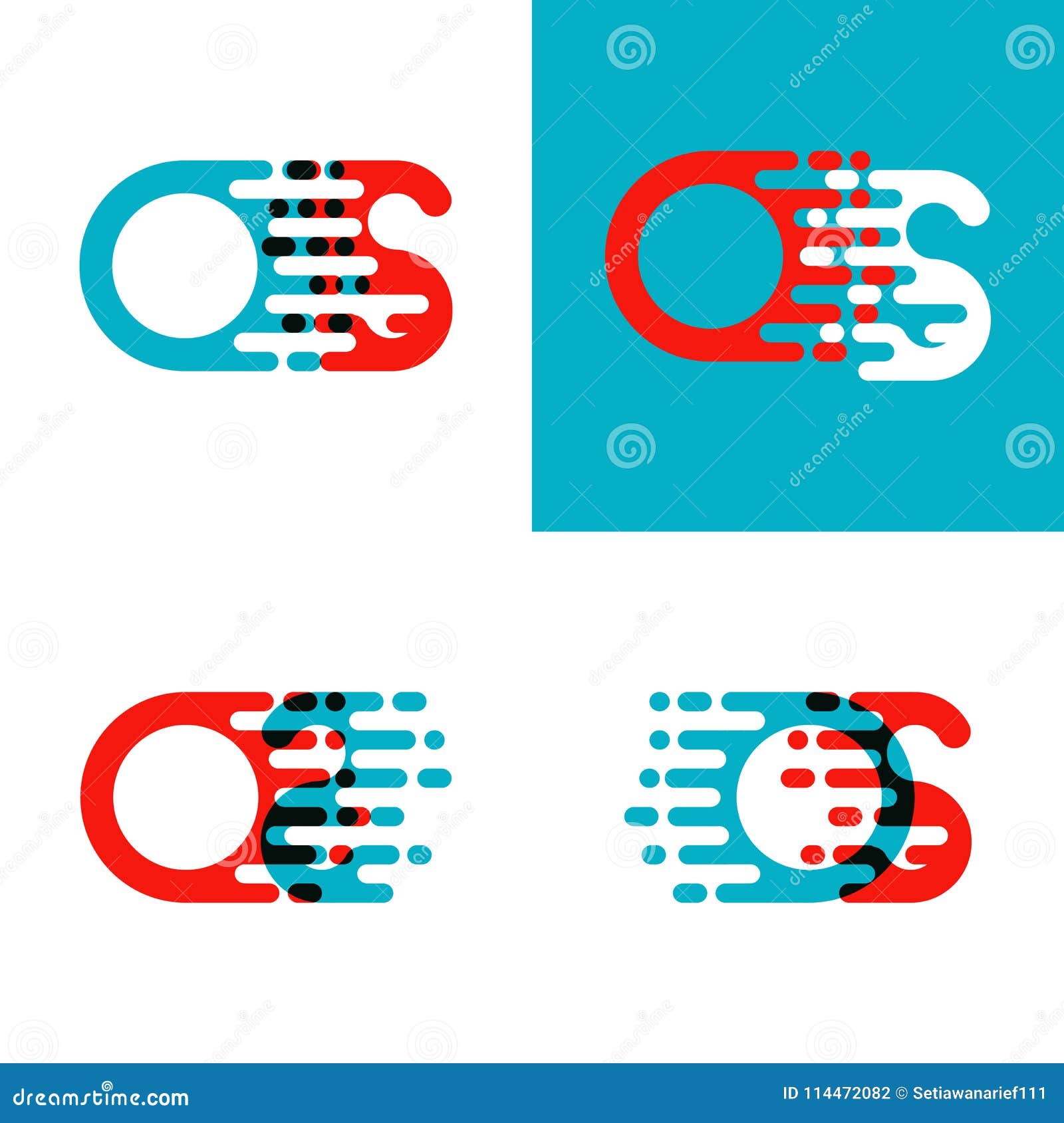 os letters logo with accent speed in red and blue