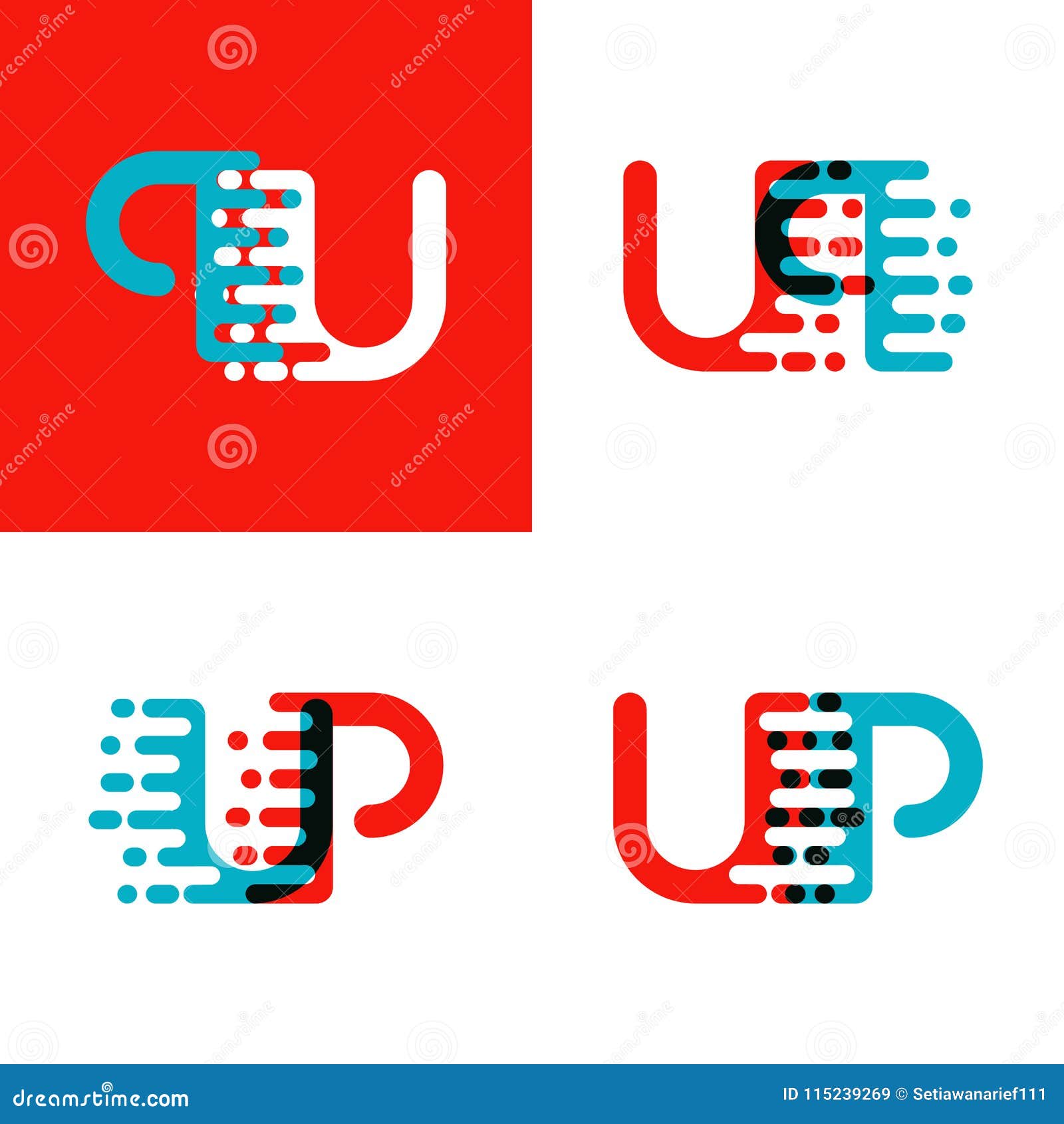 UP Letters Logo with Accent Speed Red and Blue Stock Vector