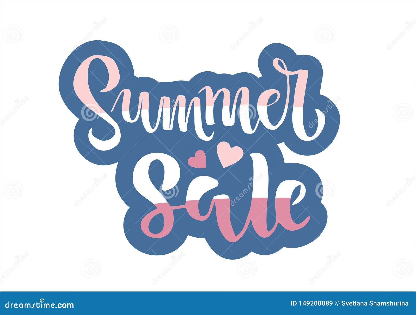 Summer sale lettering Handwritten modern calligraphy, brush painted letters with two hearts. Inspirational text in vector illustration. Template for flyer, banner, poster, greeting card, web design