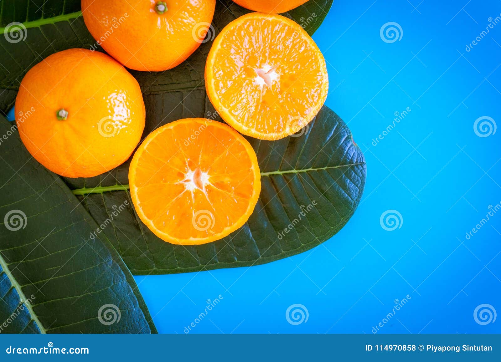 Sommerfrucht Der Orange Mit Dem Desktop Auf Plattenblauhintergrund T ...