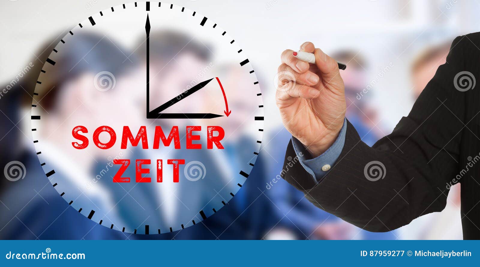 Sommerzeit, German Daylight Saving Time, Business Man Hand Writing with