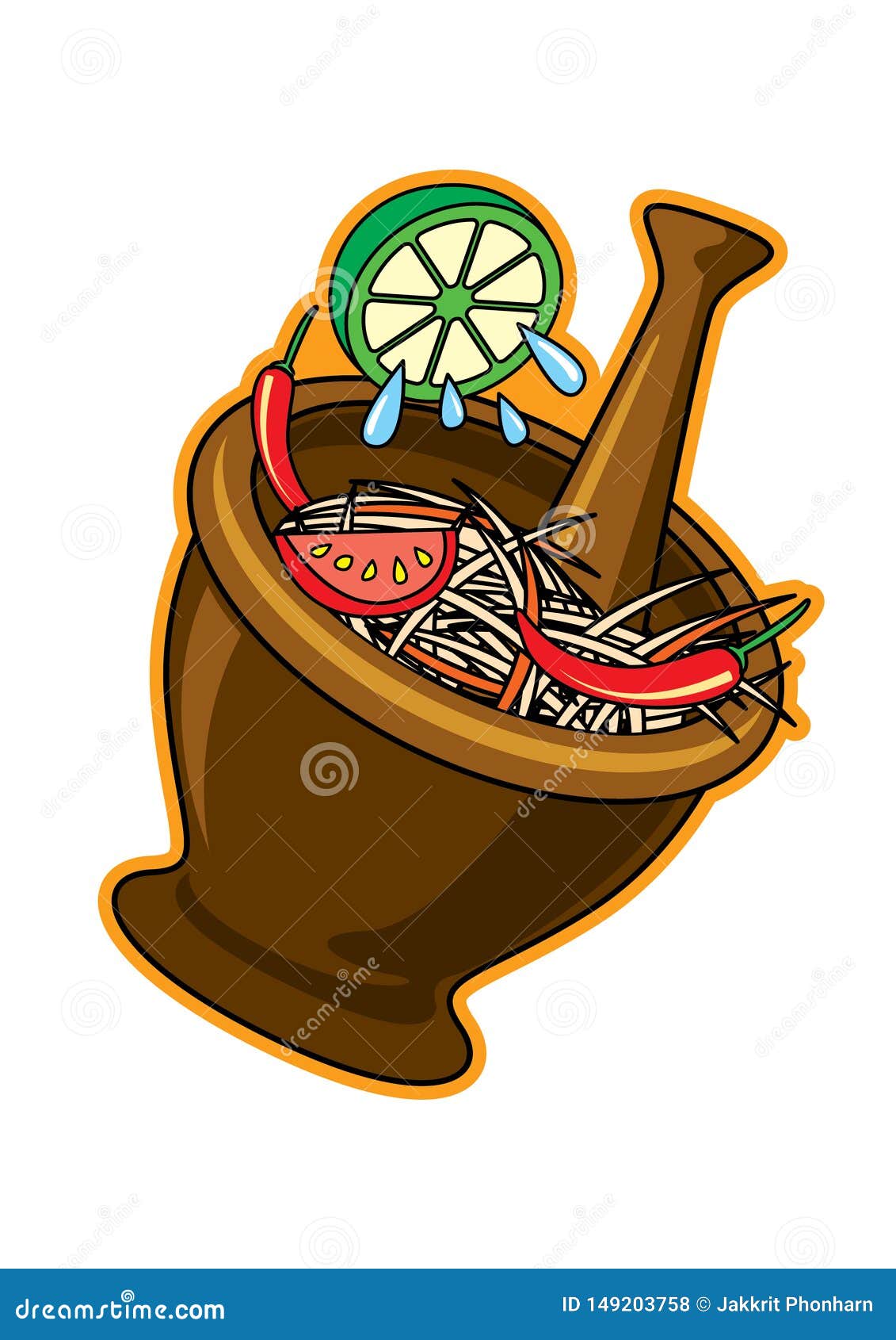 Spicy Papaya Salad With Rice Noodle Or Somtum Famous Traditional Thai