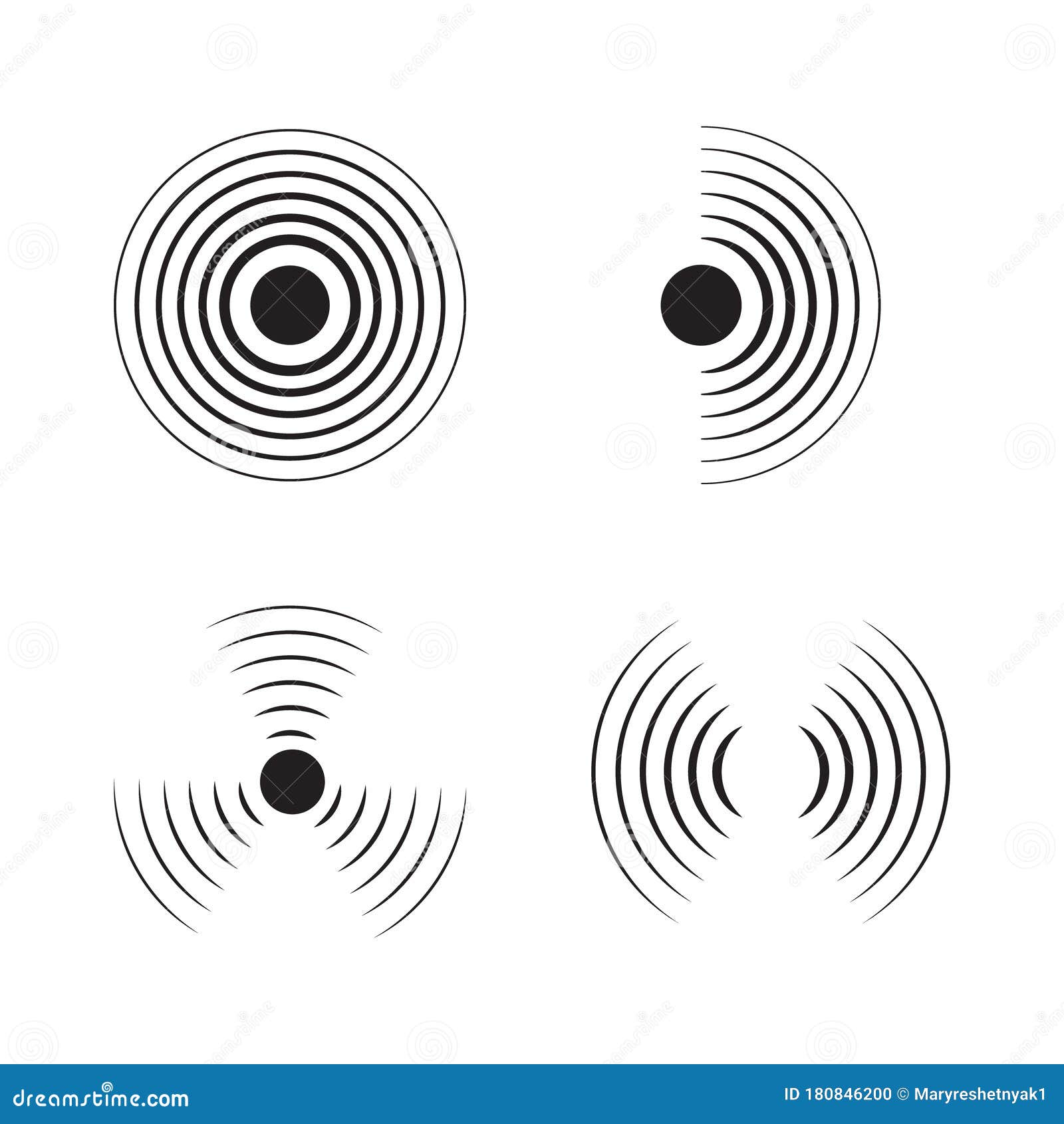 sonar signal wave  icon. round pulse, sonic frequency. graphic energy, radial pulse sign on  background. black