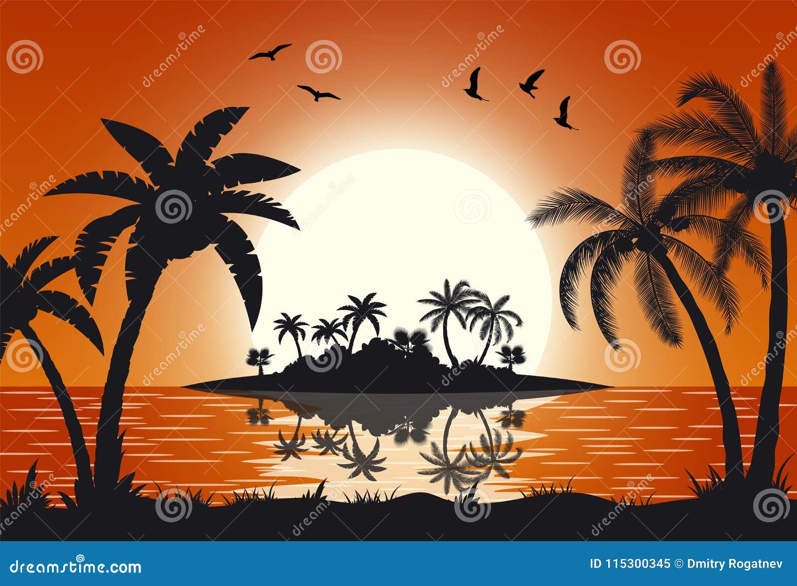 Sonnenuntergang Mit Palmen In Meer Vektor Abbildung Illustration Von Meer Palmen