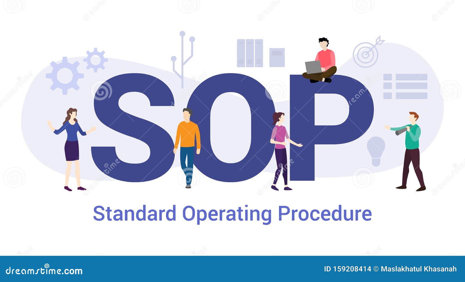 sop standard operating procedure concept with big word or text and team people with modern flat style - 