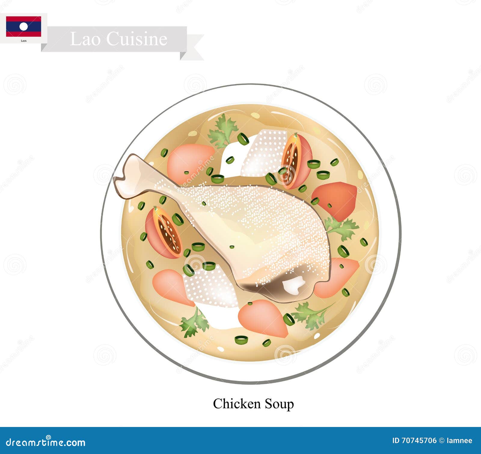 Sopa De Pollo, Un Plato Popular En Lao Ilustración del Vector
