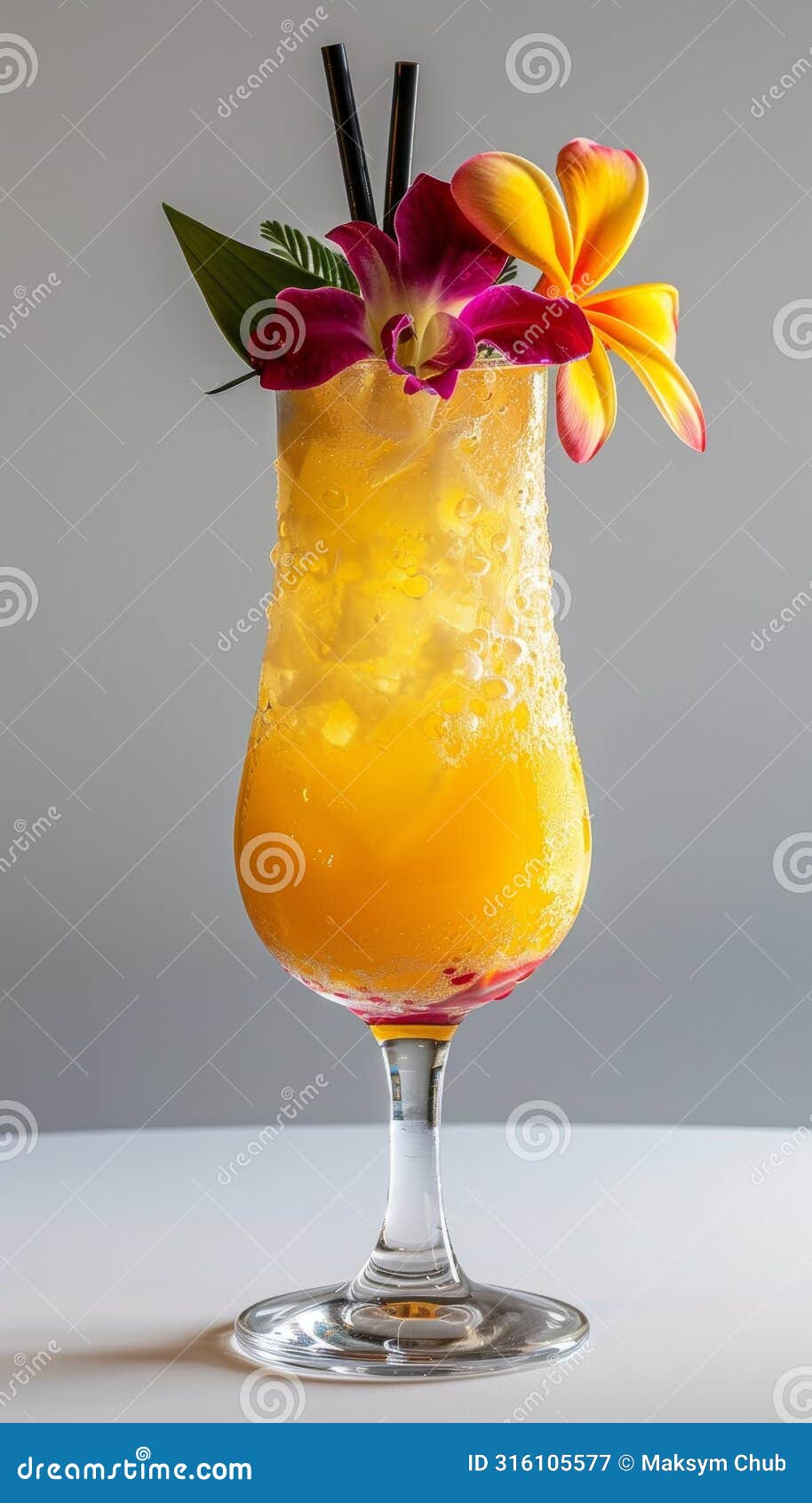 sophisticated modern cocktail in stylish glass with vibrant adornments on white background