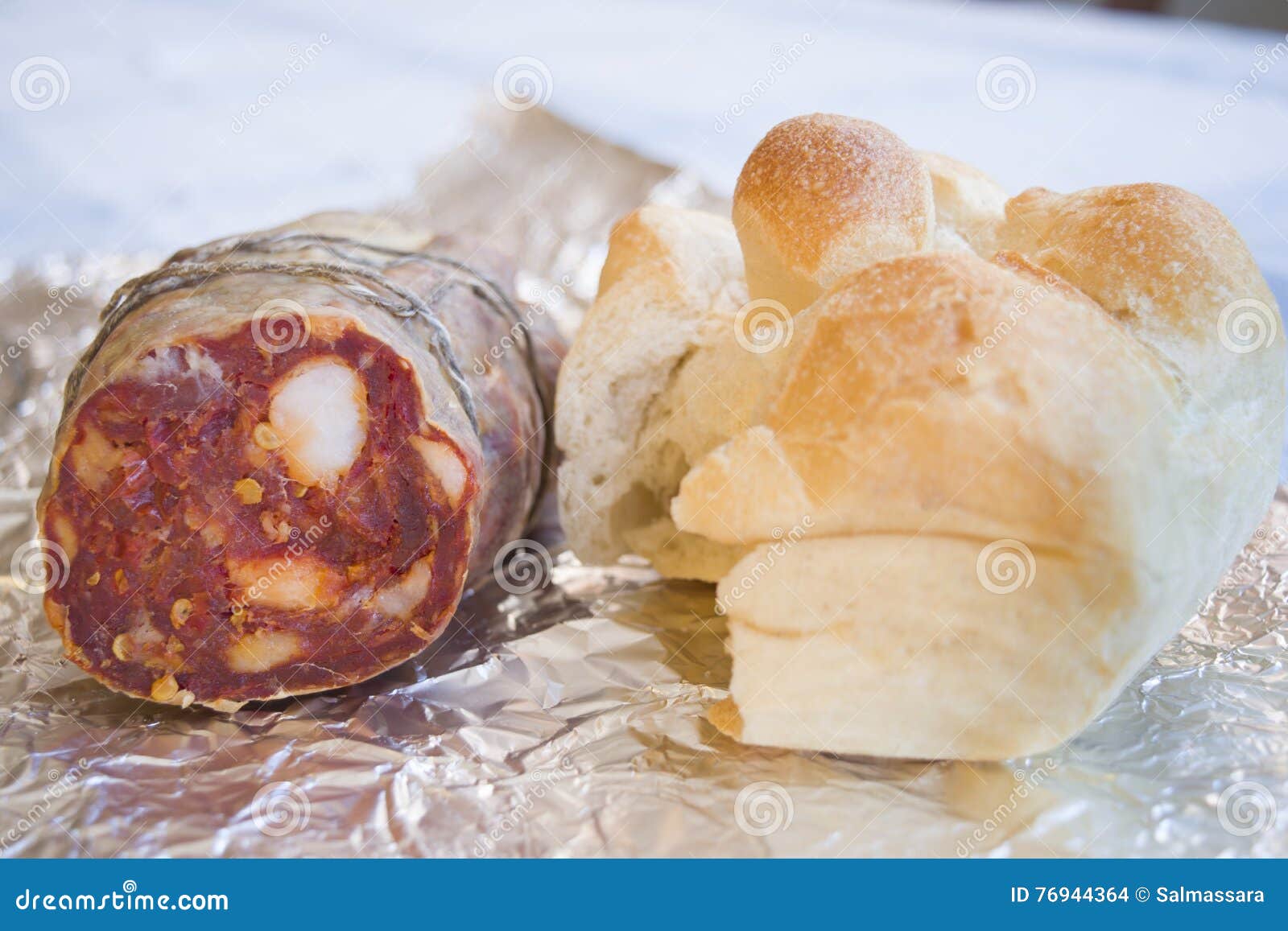 Soppressata Salami and Roll Bread Stock Photo Image of bread, fast
