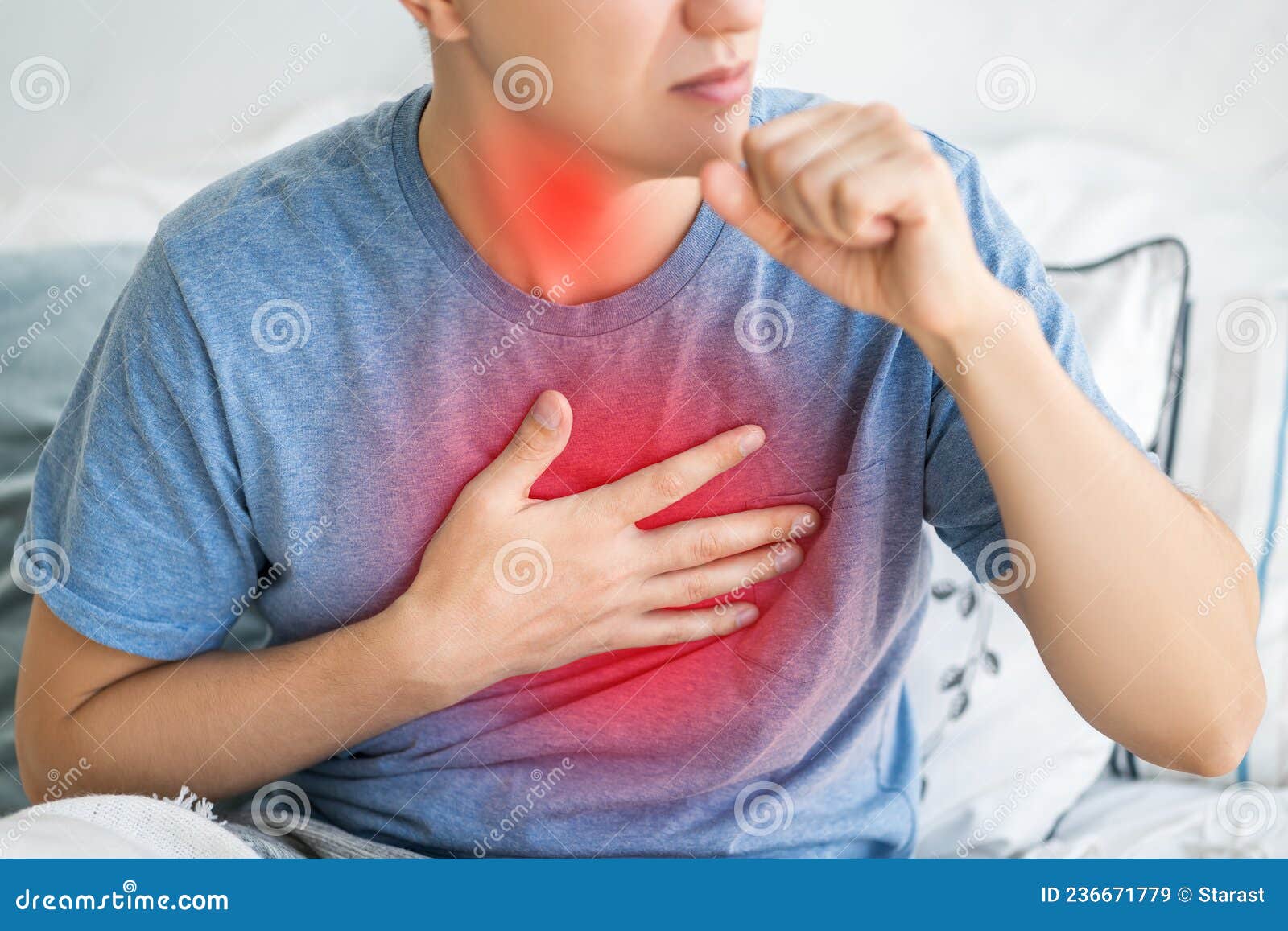 Sore Throat and Cough, Man with Lung Pain at Home Stock Image Image