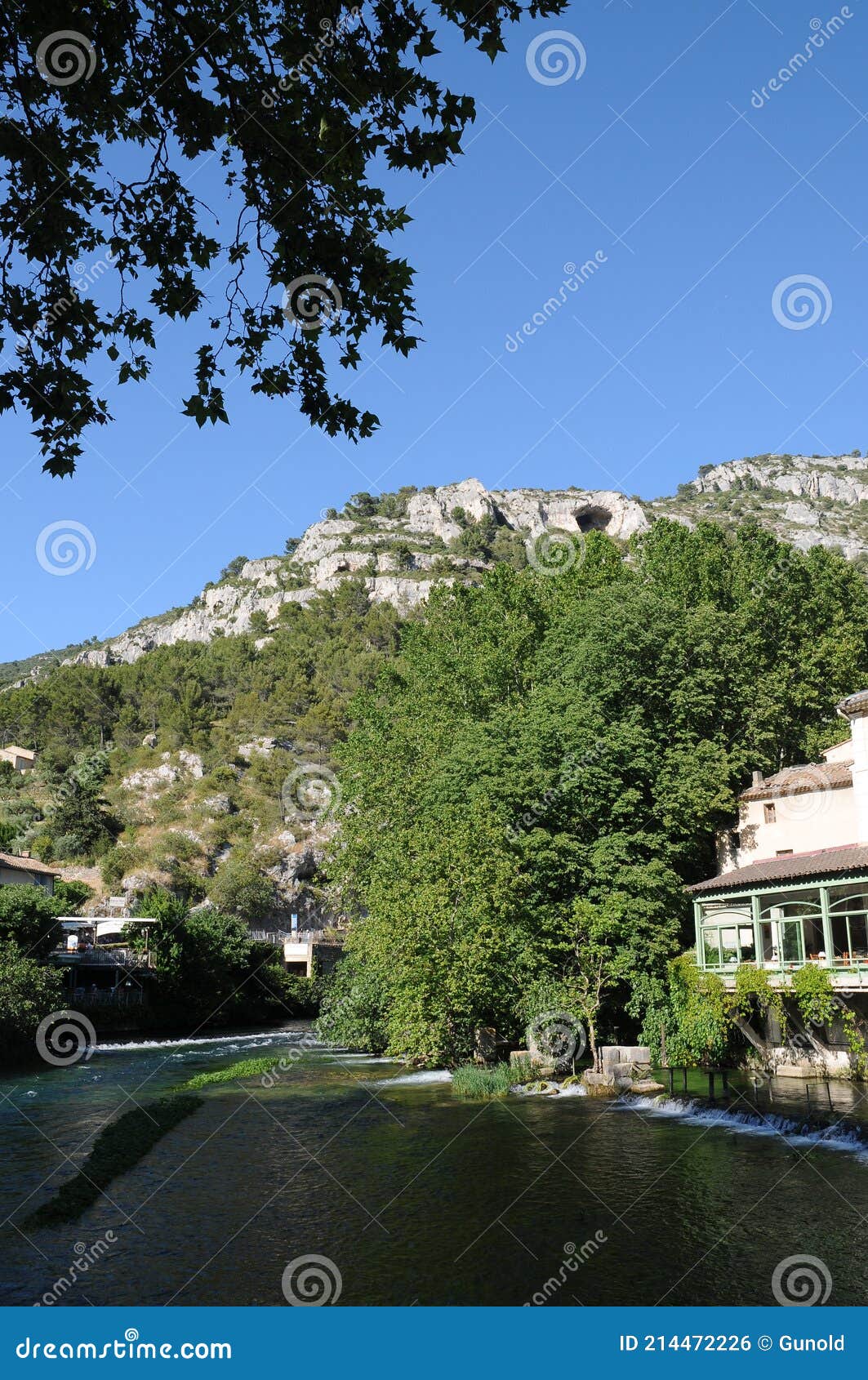 sorgue river in fontaine de vaucluse in provence, france