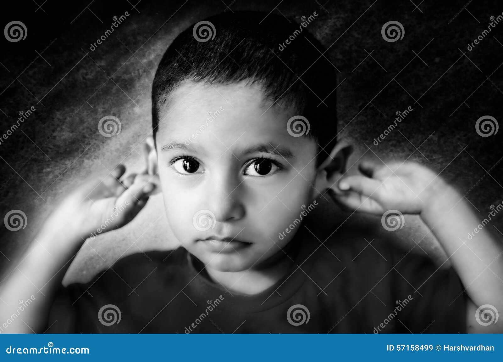 Sorry Child Holding Ears Monochrome Portrait Stock Image - Image ...