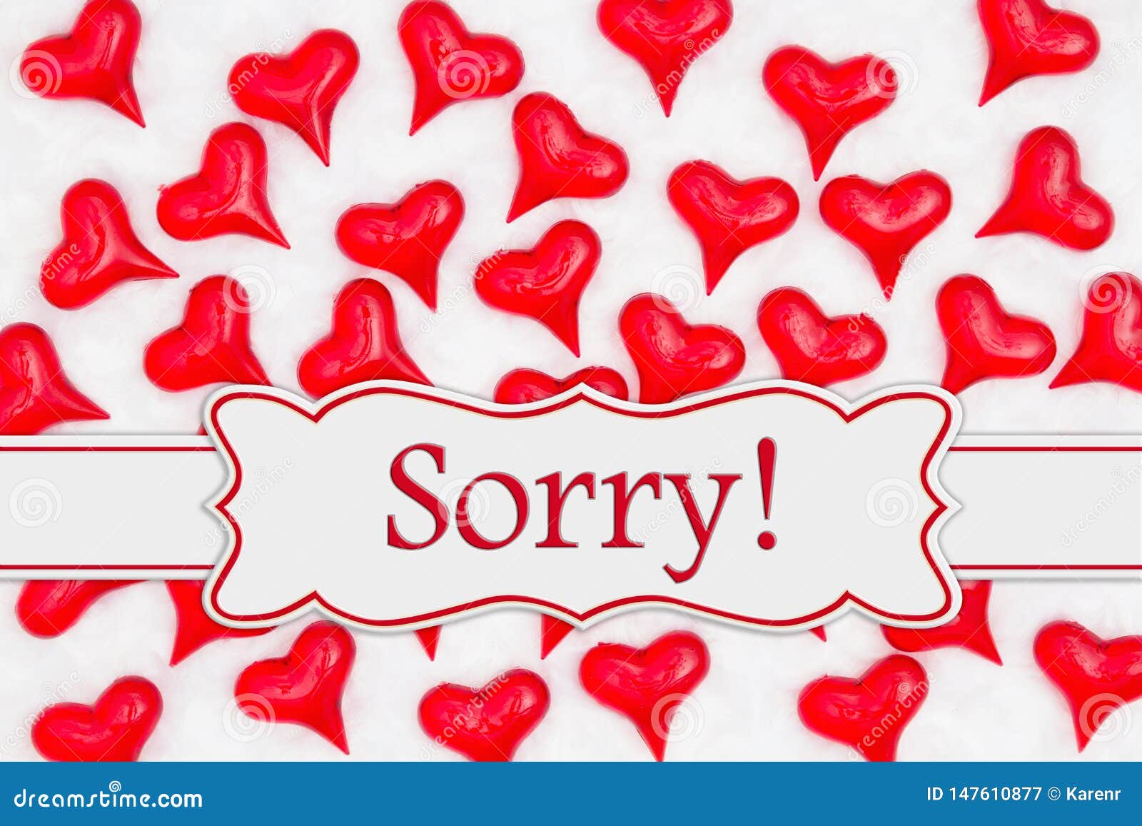 Sorry Message with Red Hearts on White Fabric Stock Image - Image of ...