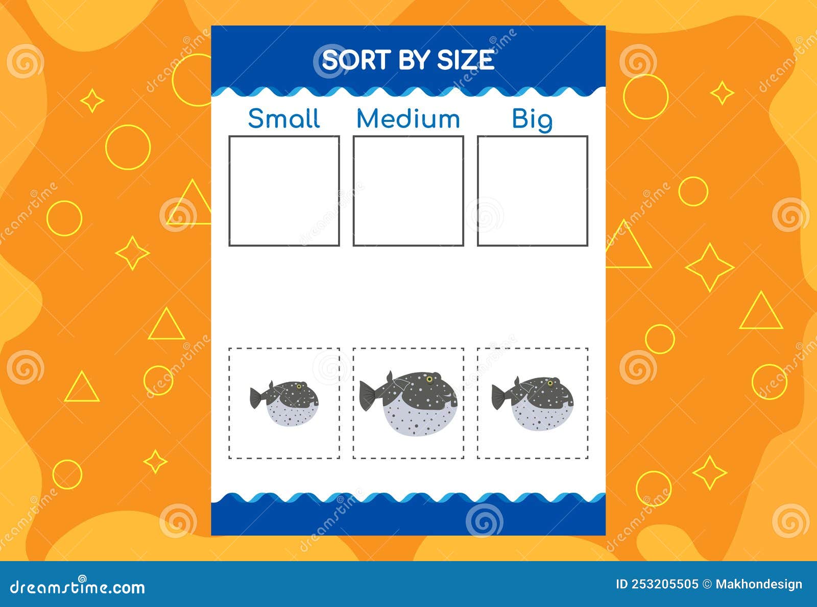 Sort Images by Size. Educational Worksheet for Kids Stock Vector