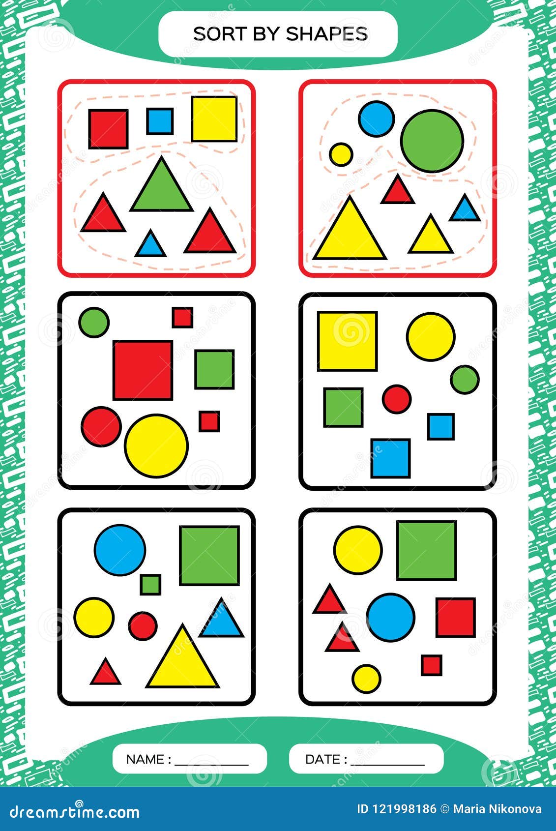 sort by shapes sorting game group by shapes square circle triangle special sorter for preschool kids worksheet stock vector illustration of development logic 121998186