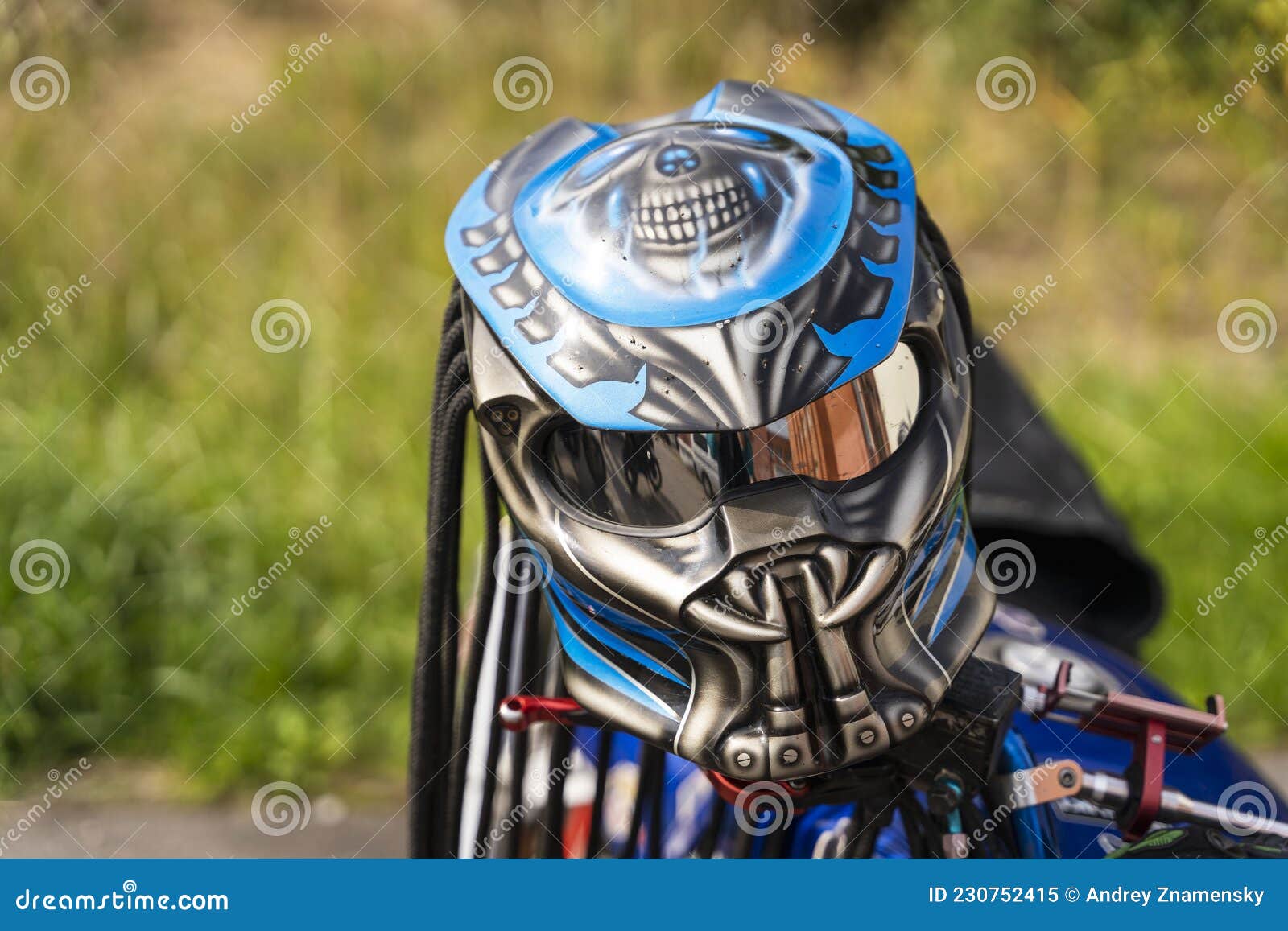 SOSNOVY BOR, RUSSIA-September 11.2021: Motorcycle Helmet in the Form of