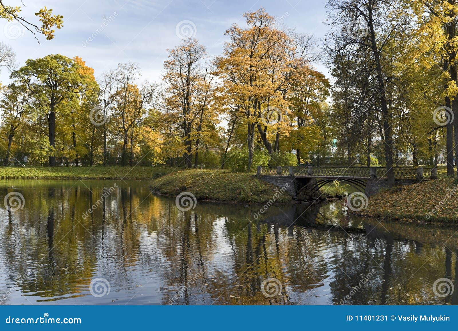 Posto romantico con il ponticello nella sosta di autunno