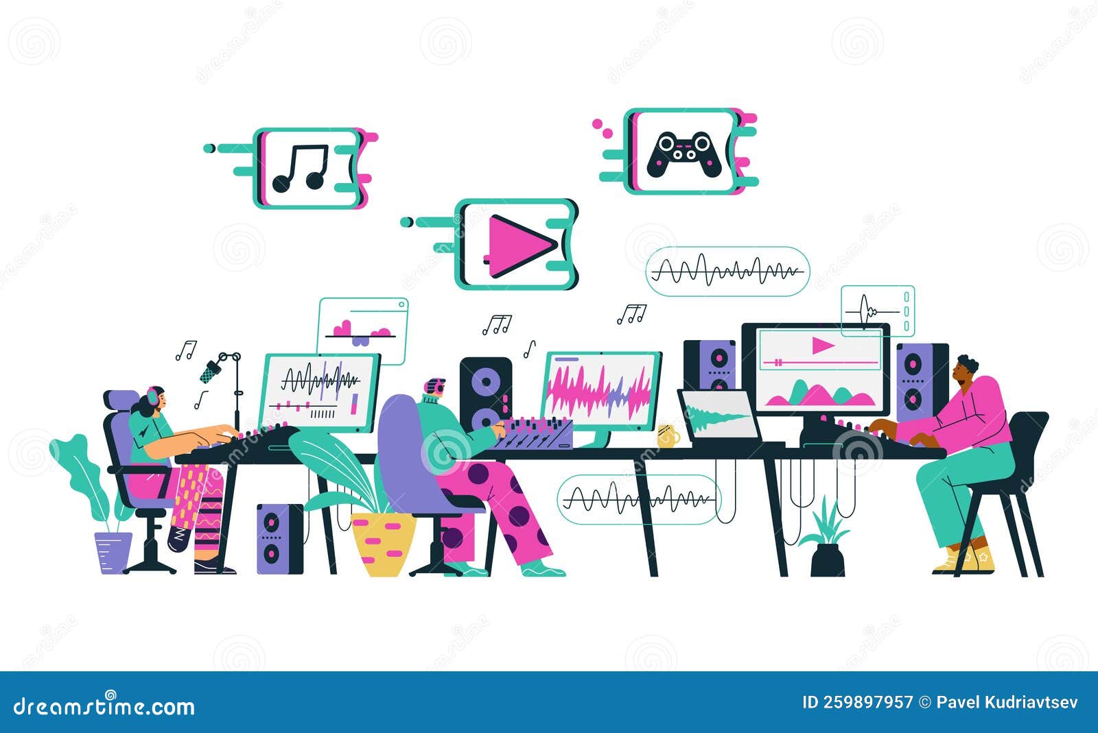 Sound Designers Working On Track Flat Cartoon Vector Illustration sound-designers-working-on-track-flat-cartoon-vector-illustration