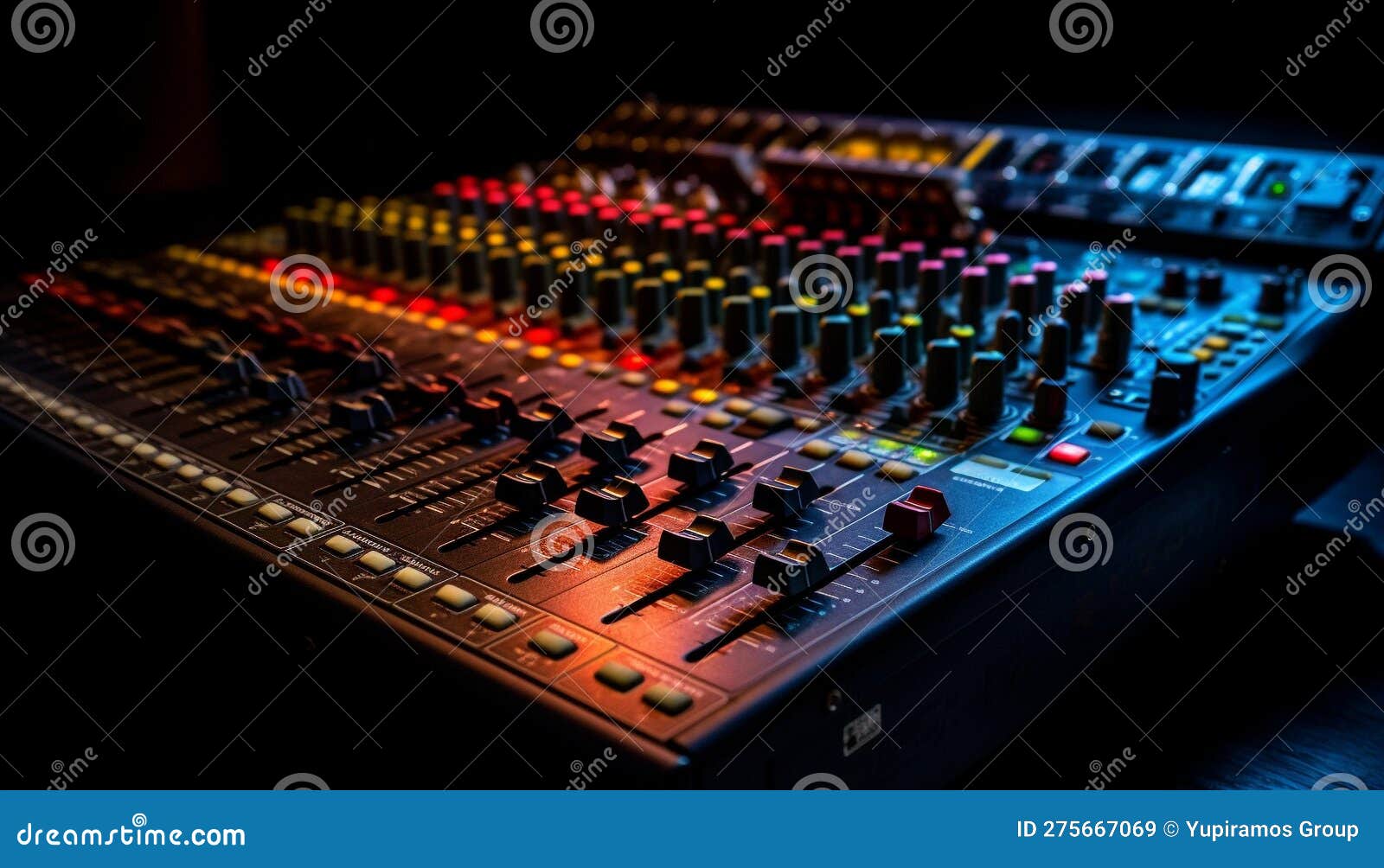 Sound Engineer Adjusting Knobs on Illuminated Control Panel Generated