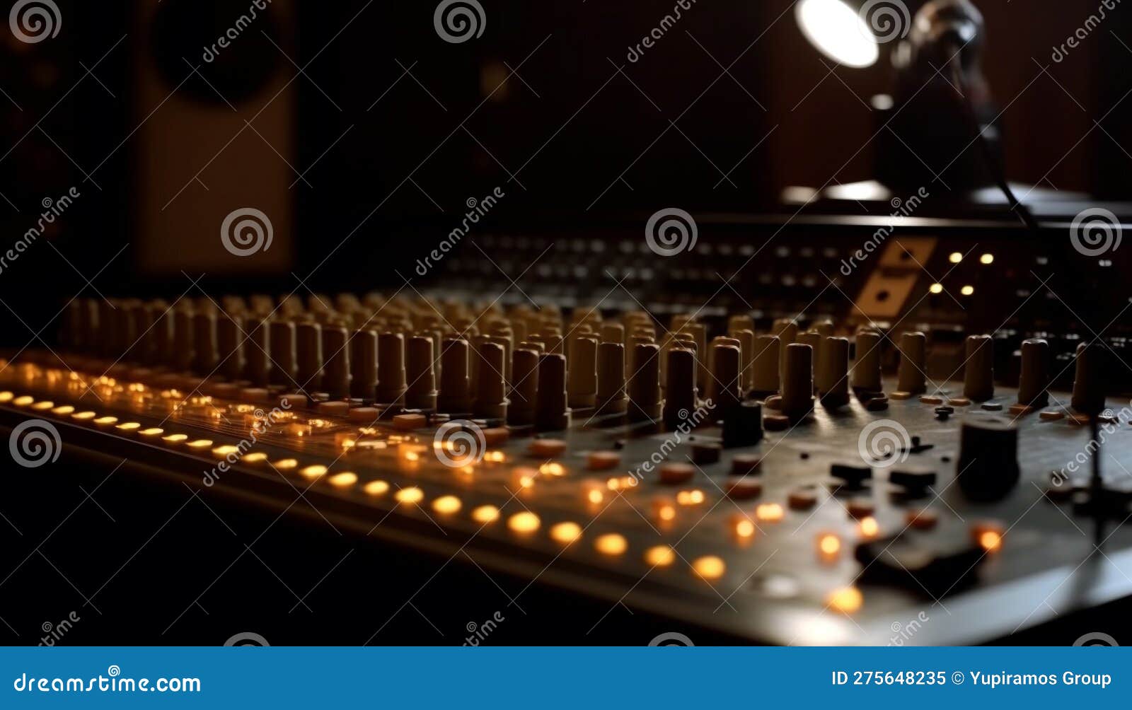 Sound Engineer Adjusts Knob on Mixing Panel Generated by AI Stock