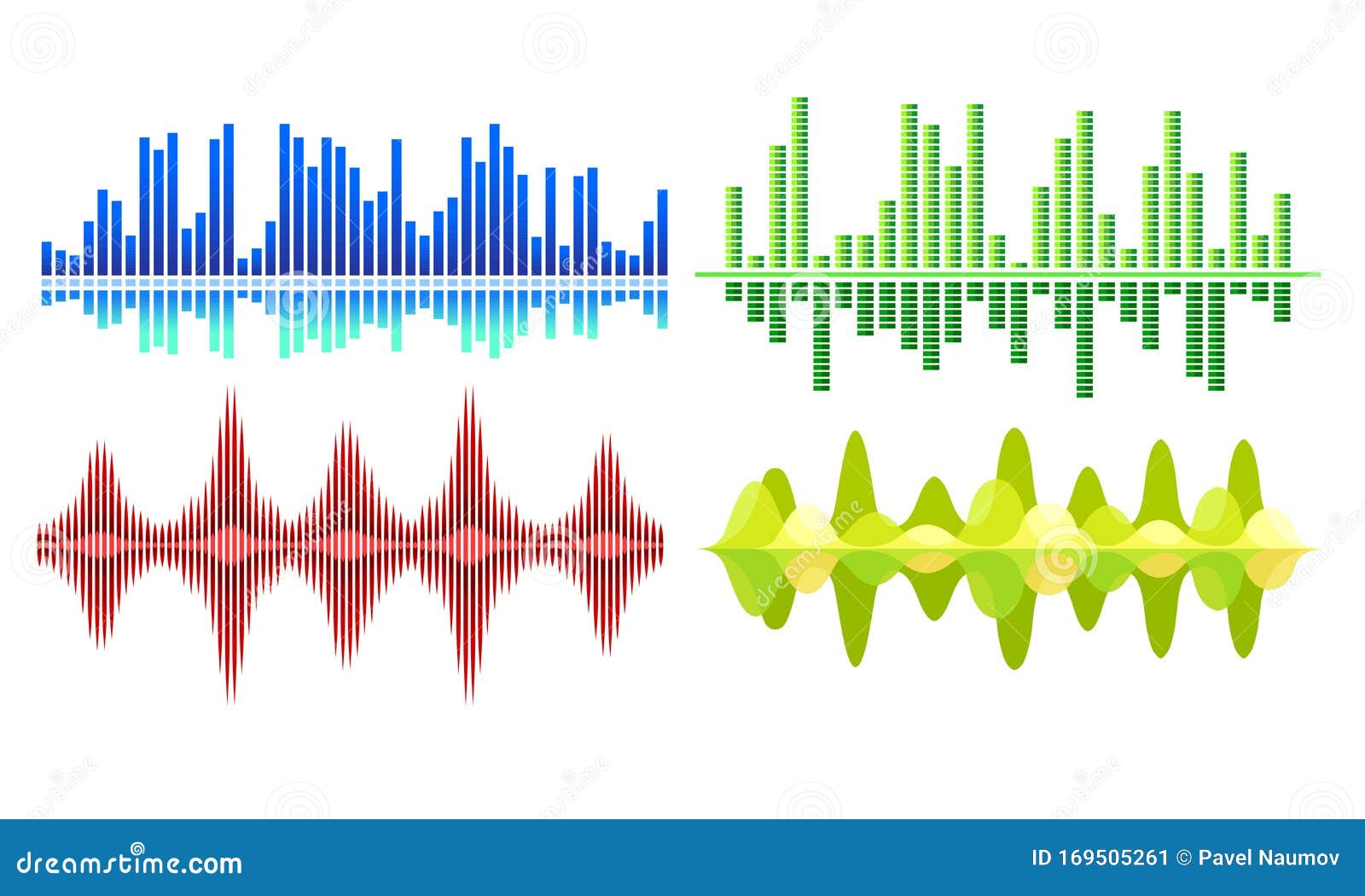 Sound Frequency Waves. Analog Curved Signal Symbols. Audio Track Music