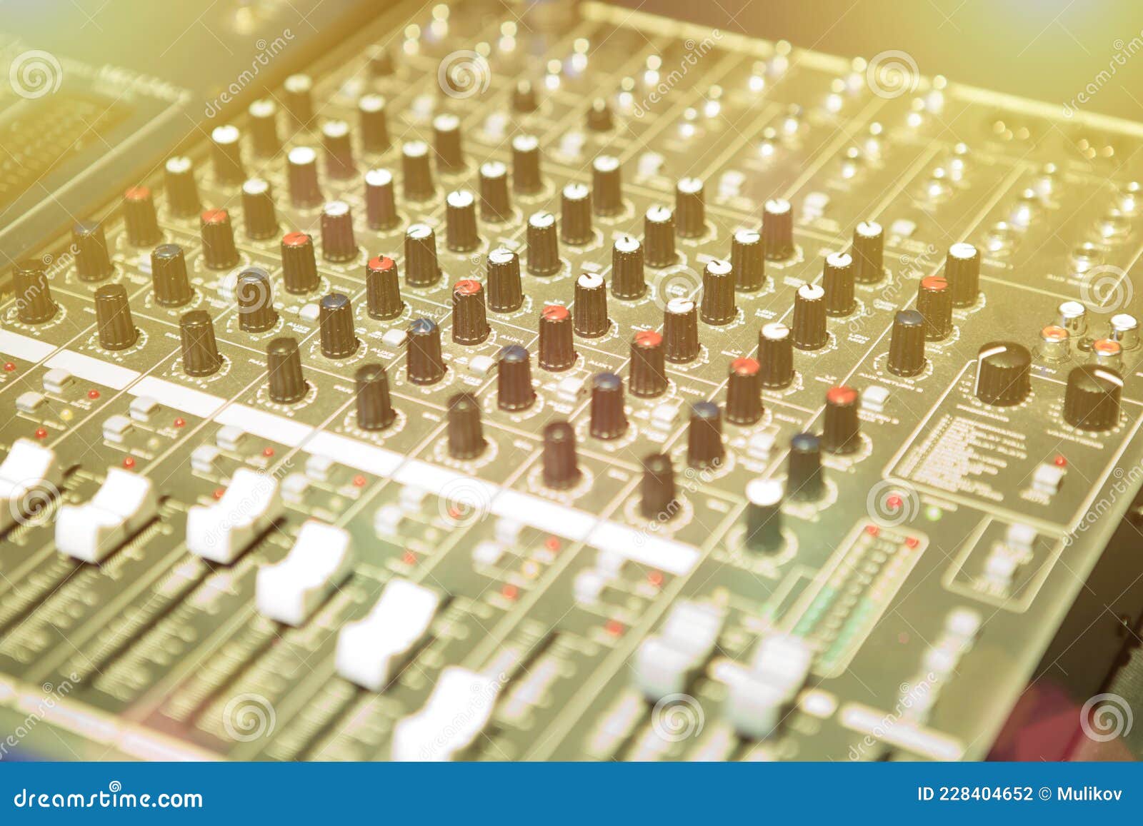 Sound Mixer Control Panel, Closeup Audio Controls Stock Photo Image