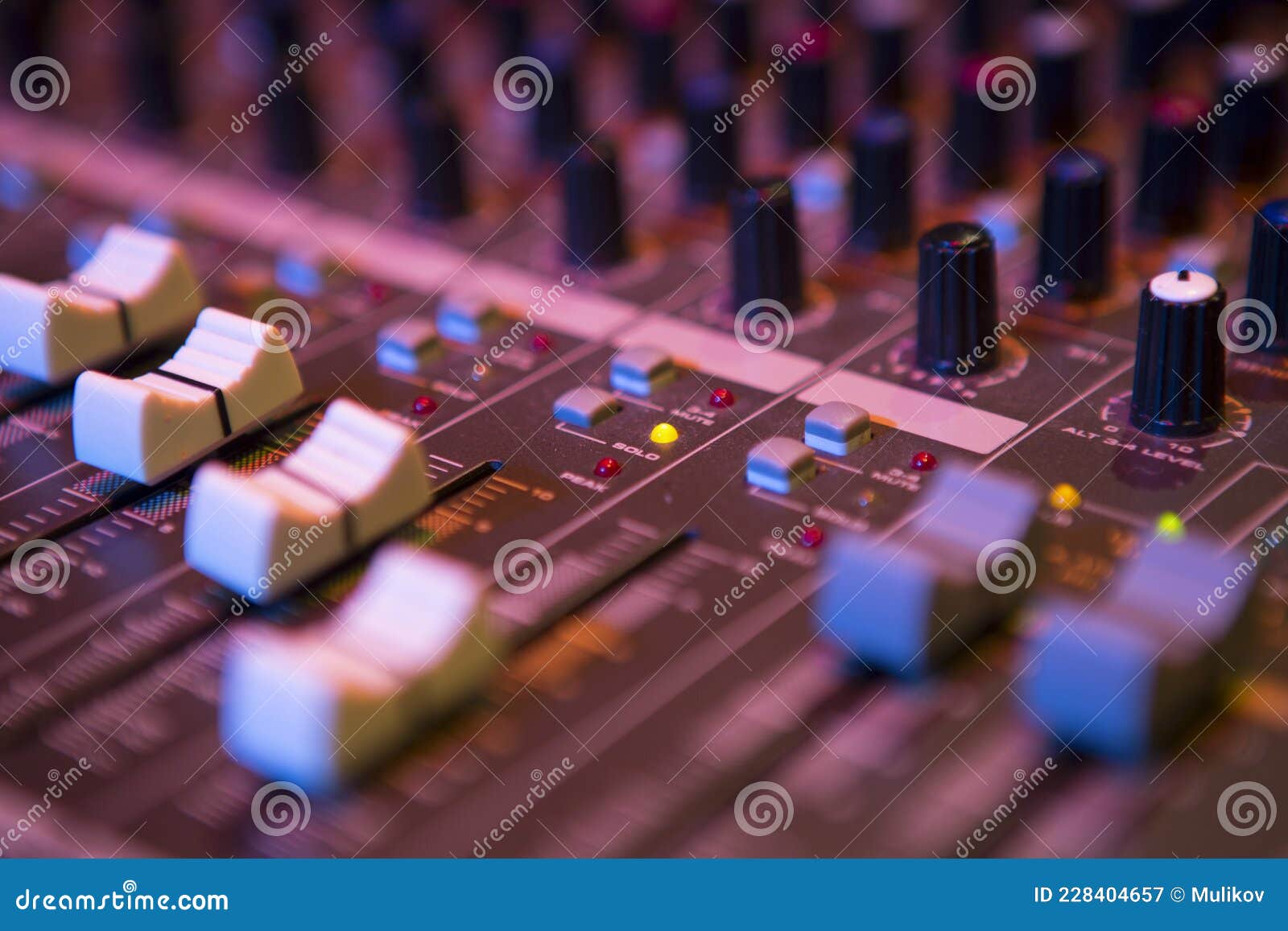 Sound Mixer Control Panel, Closeup Audio Controls Stock Image Image