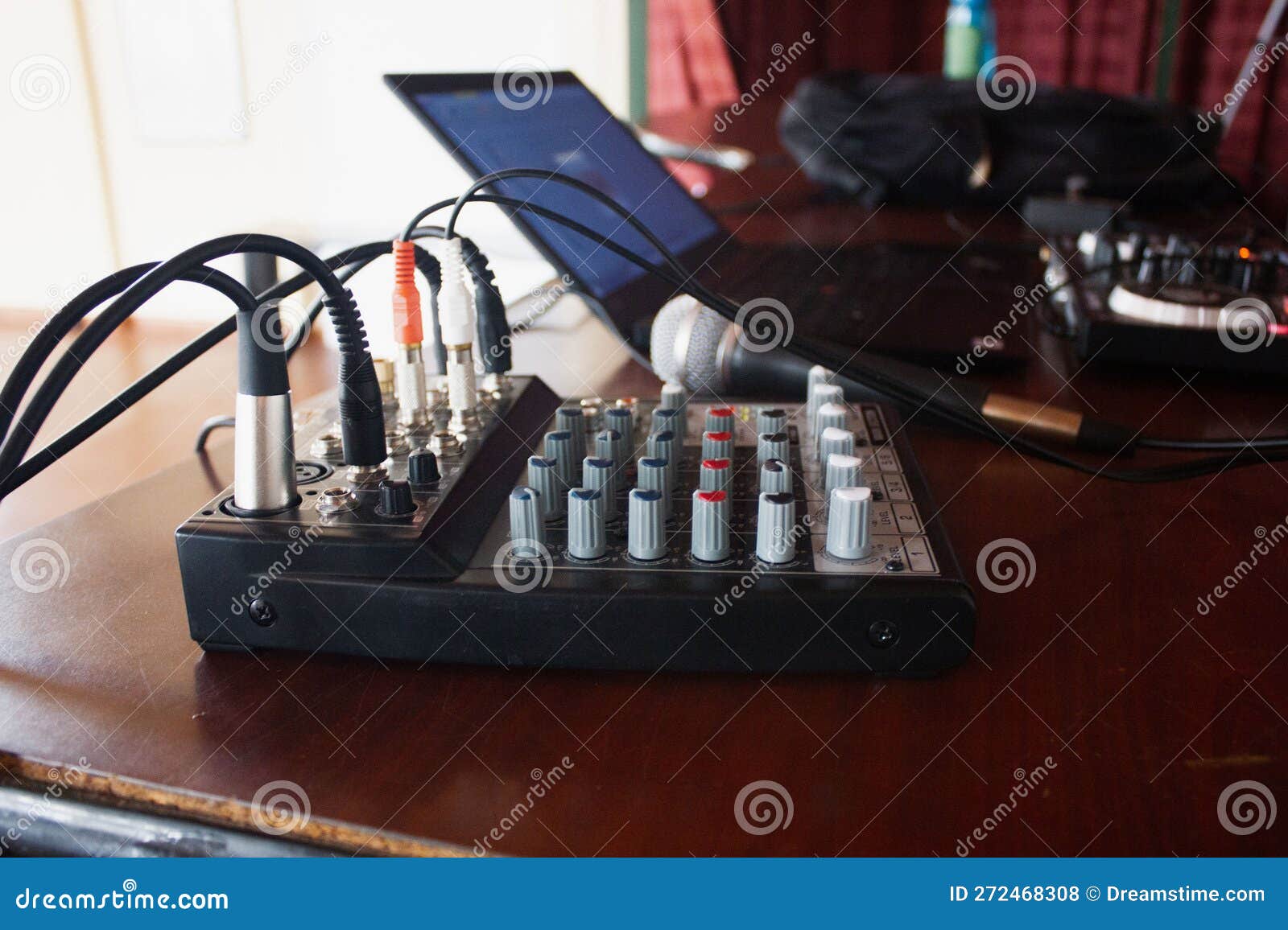 sound mixer on a table in a recording studio, close-up