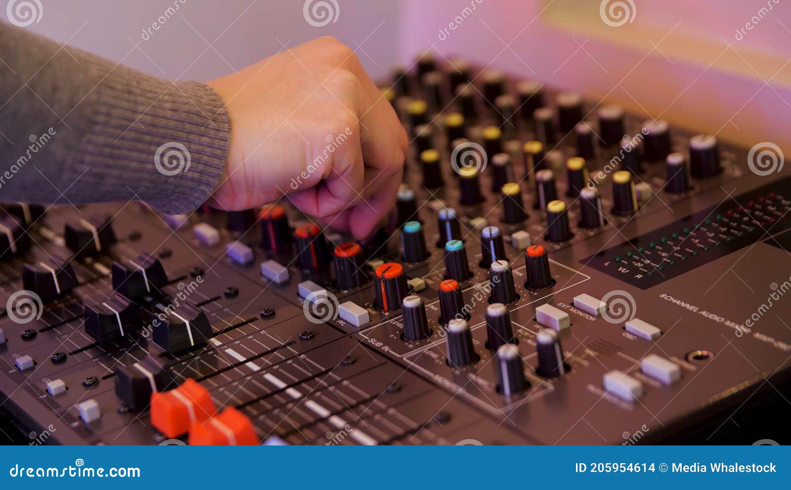 Sound Producer Hand is Using a Music Mixer with Editing Tools. Media ...