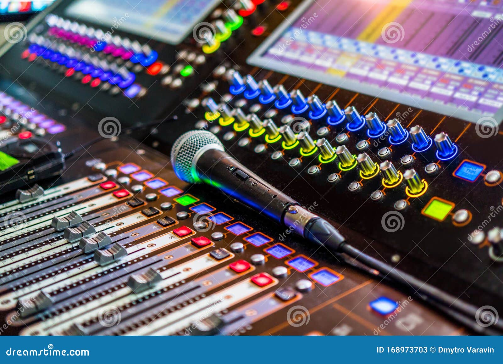 Sound Recording Studio Background. Stock Image - Image of music, desk:  168973703