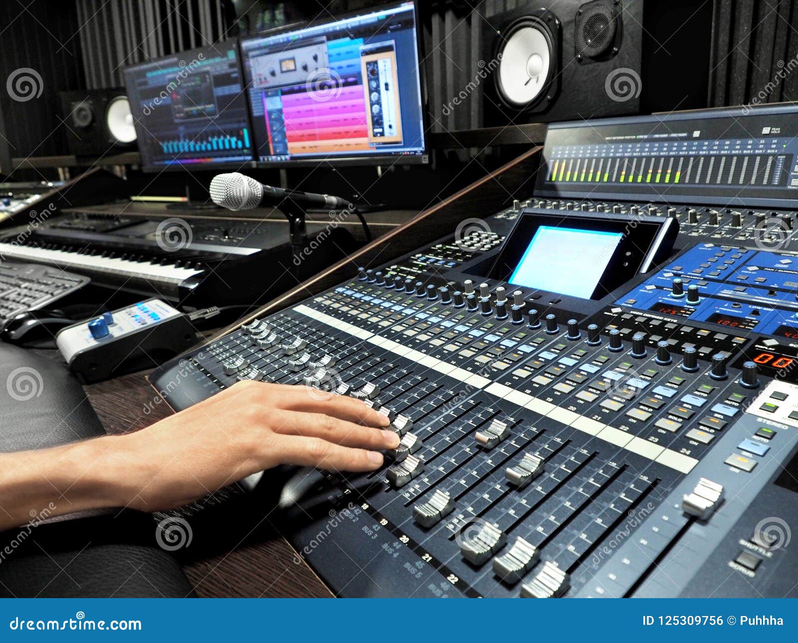 sound recording studio with music recording equipment