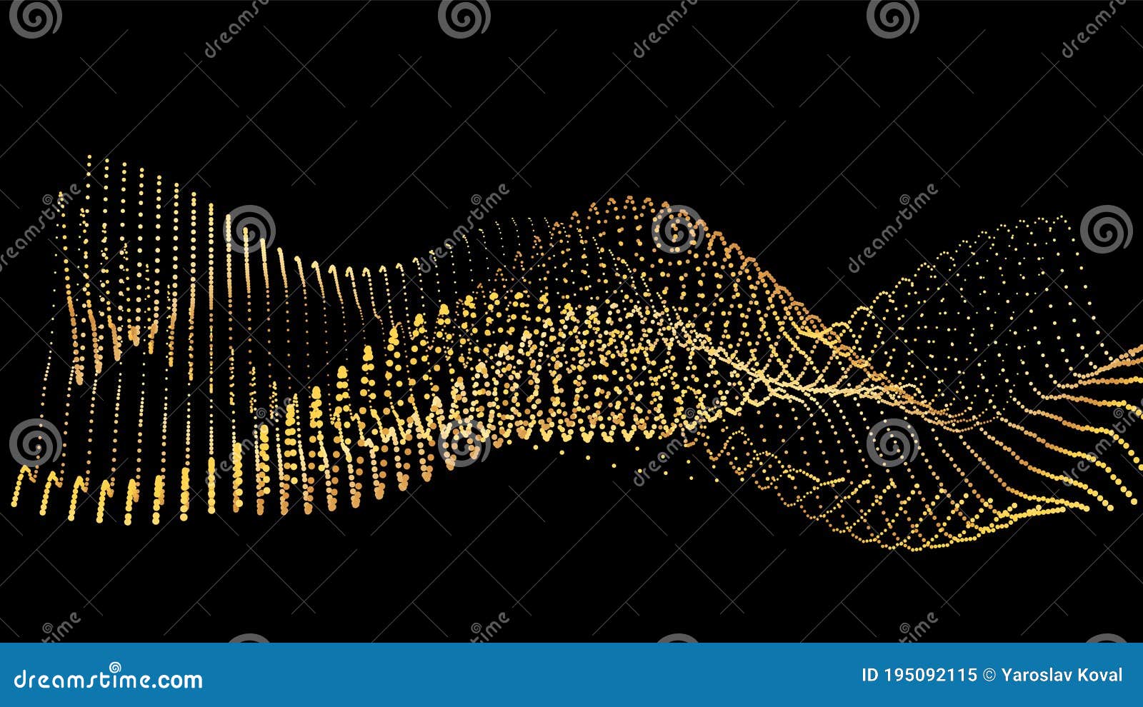 sound wave from node. gold interface big data flow. copy space cover template.  swirl  flow