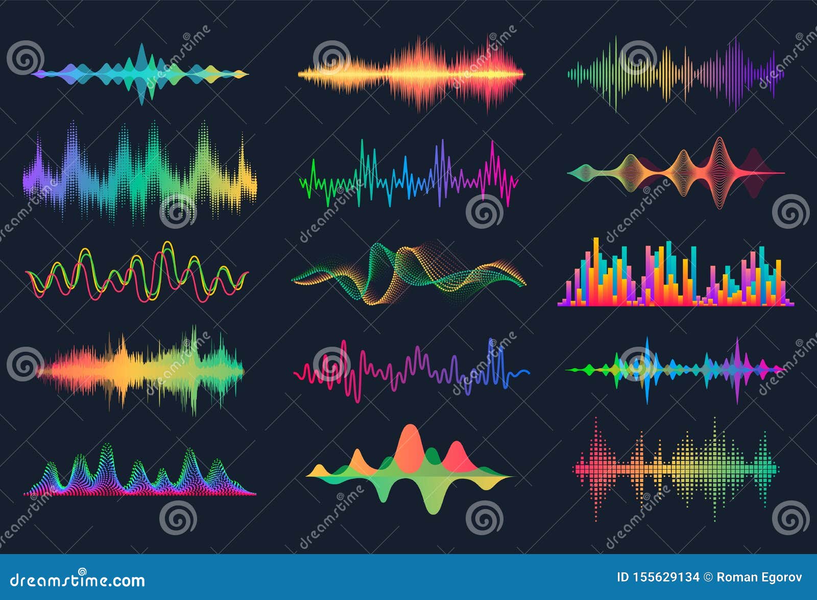 sound waves. frequency audio waveform, music wave hud interface s, voice graph signal.  audio wave set