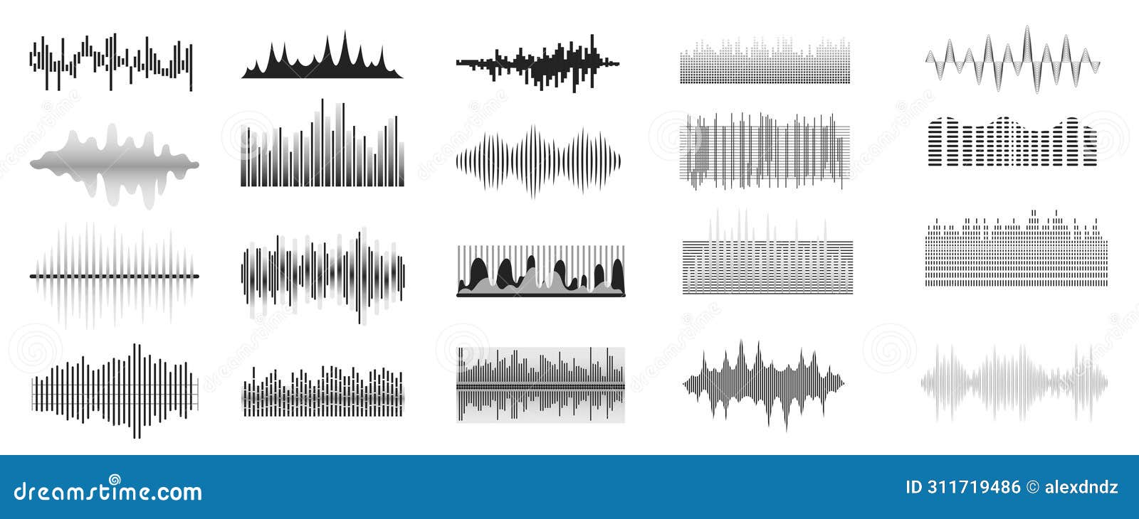sound waves mega set in flat graphic .  
