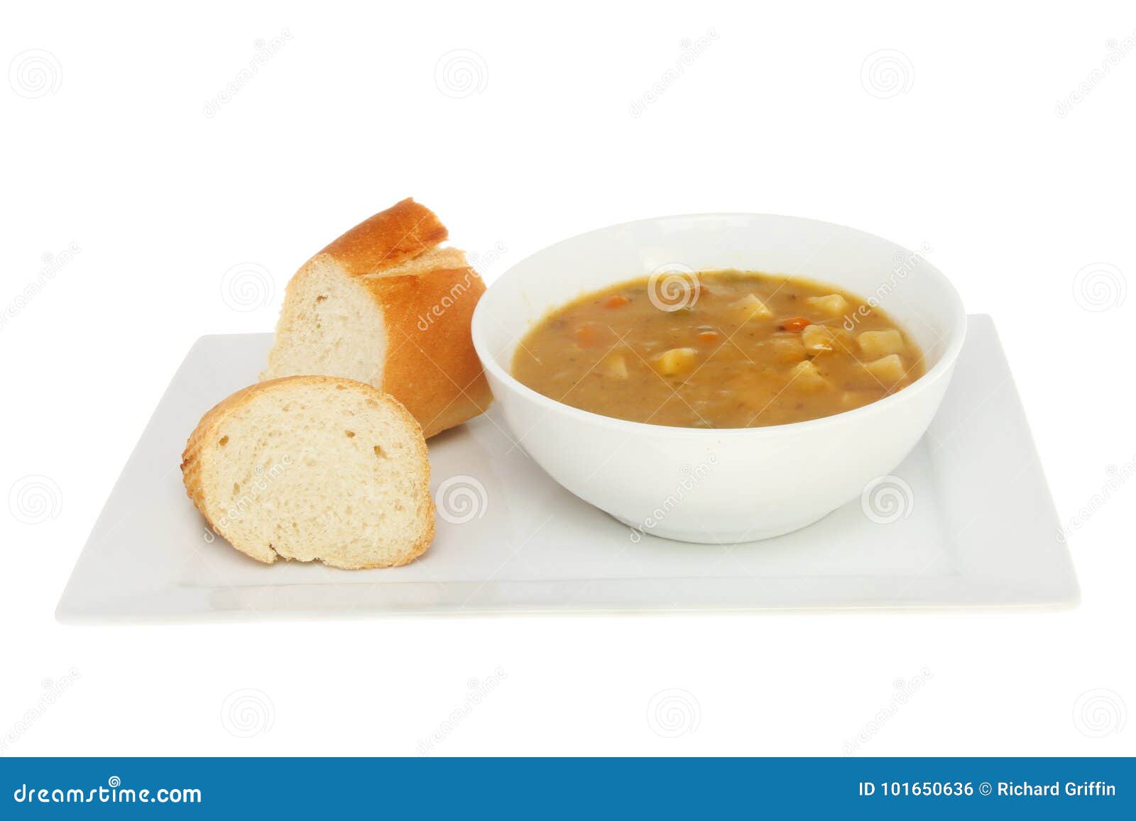 Soup and bread stock photo. Image of bowl, isolated 101650636