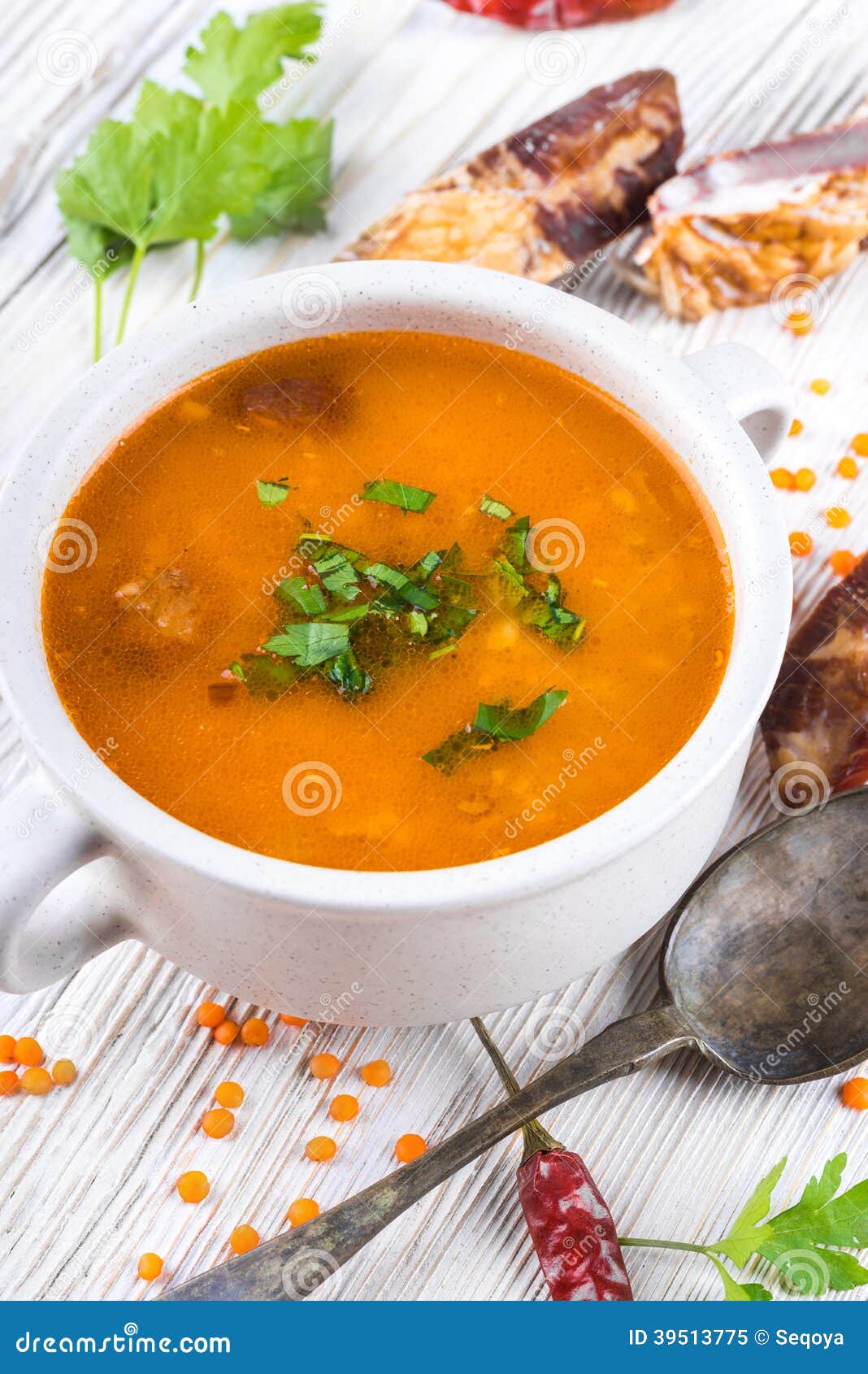 Soup of Bulgur and Lentils with Smoked Lamb Stock Image - Image of ...